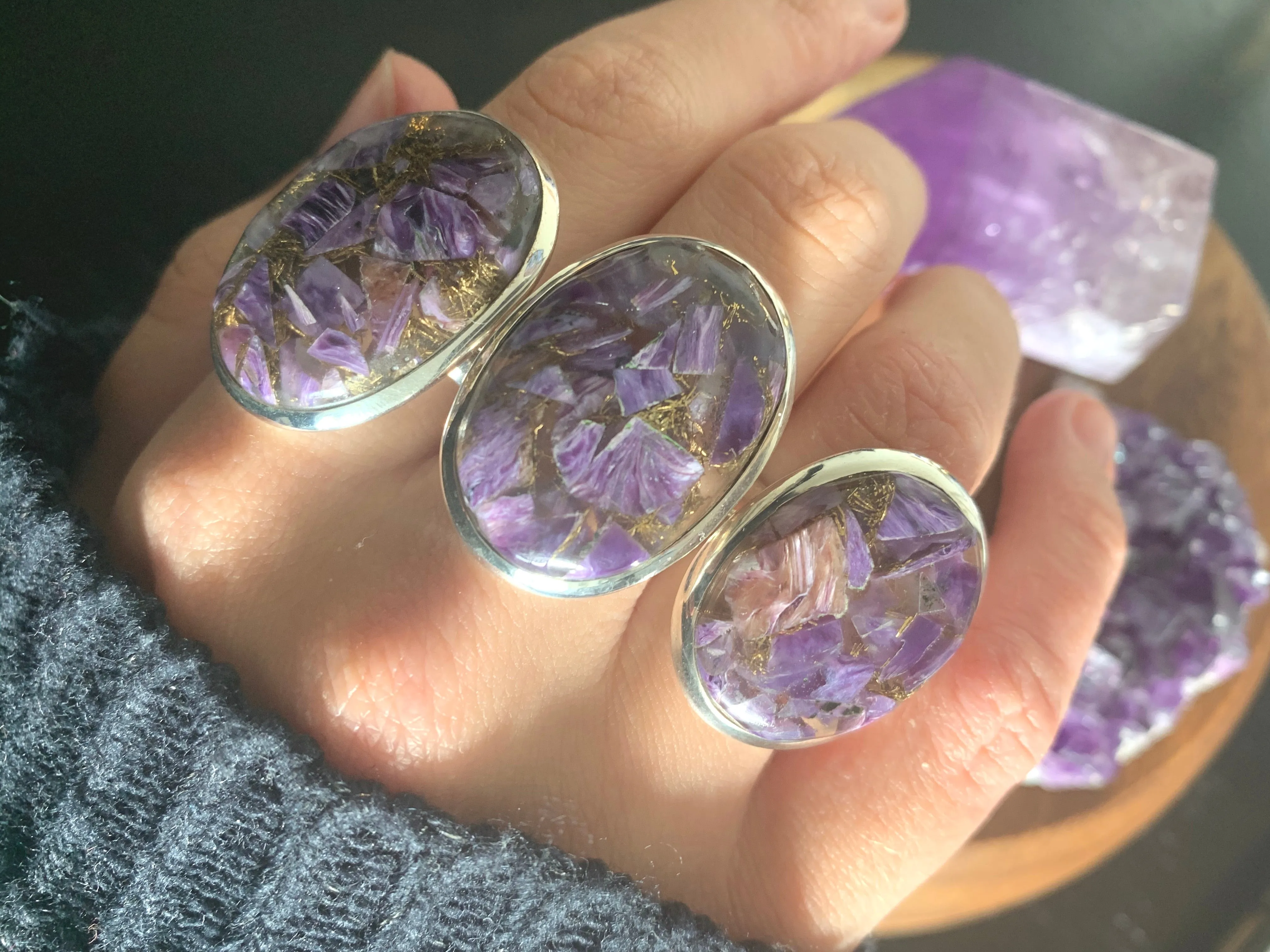 Copper Charoite Akoni Rings - Oval (US 9.5)