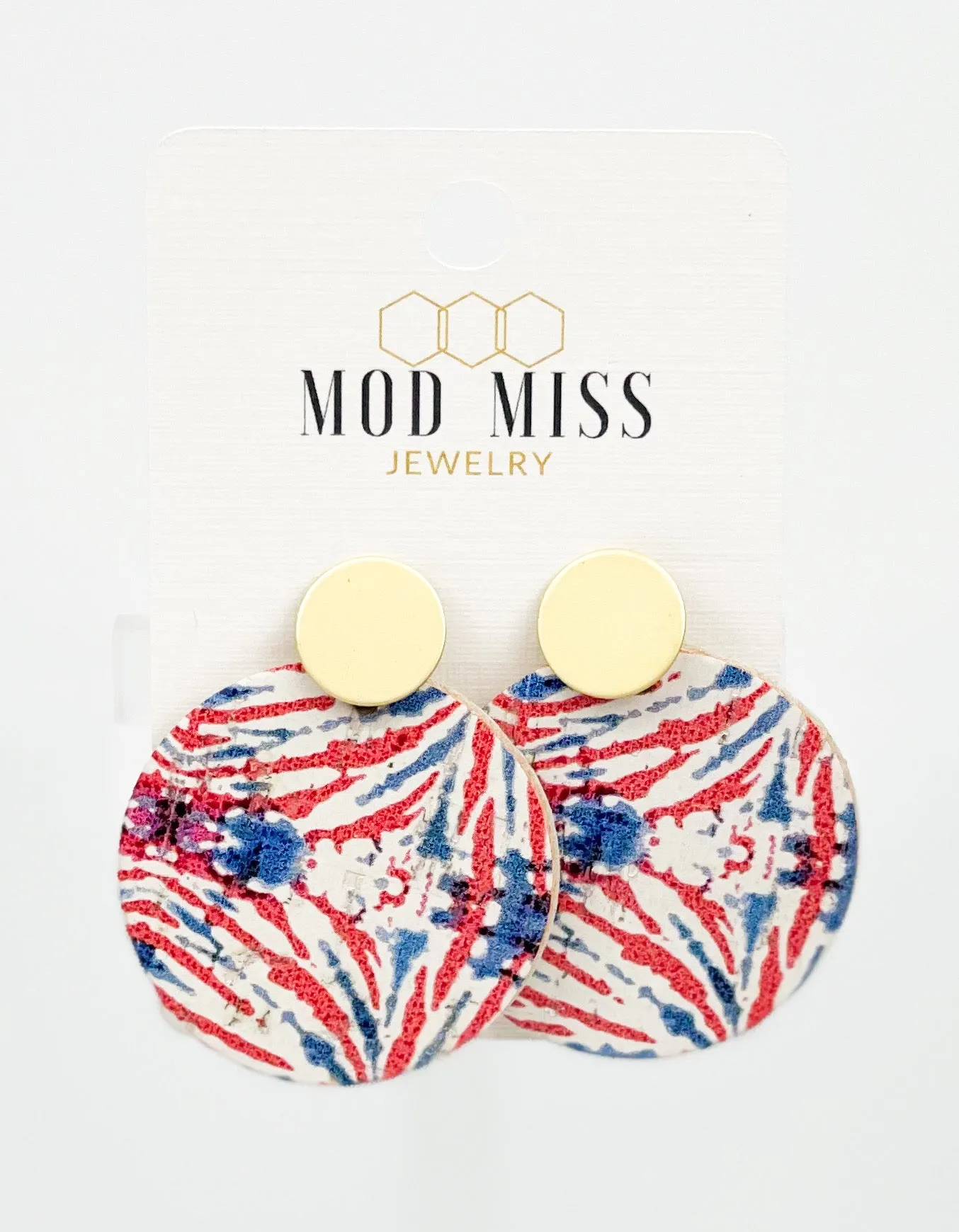 Cork Leather Round Earring Patriotic