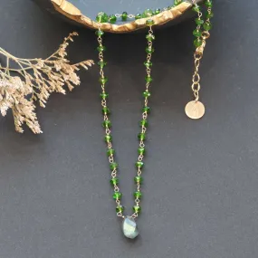 Delicate Chrome Diopside and Labradorite Gold Necklace