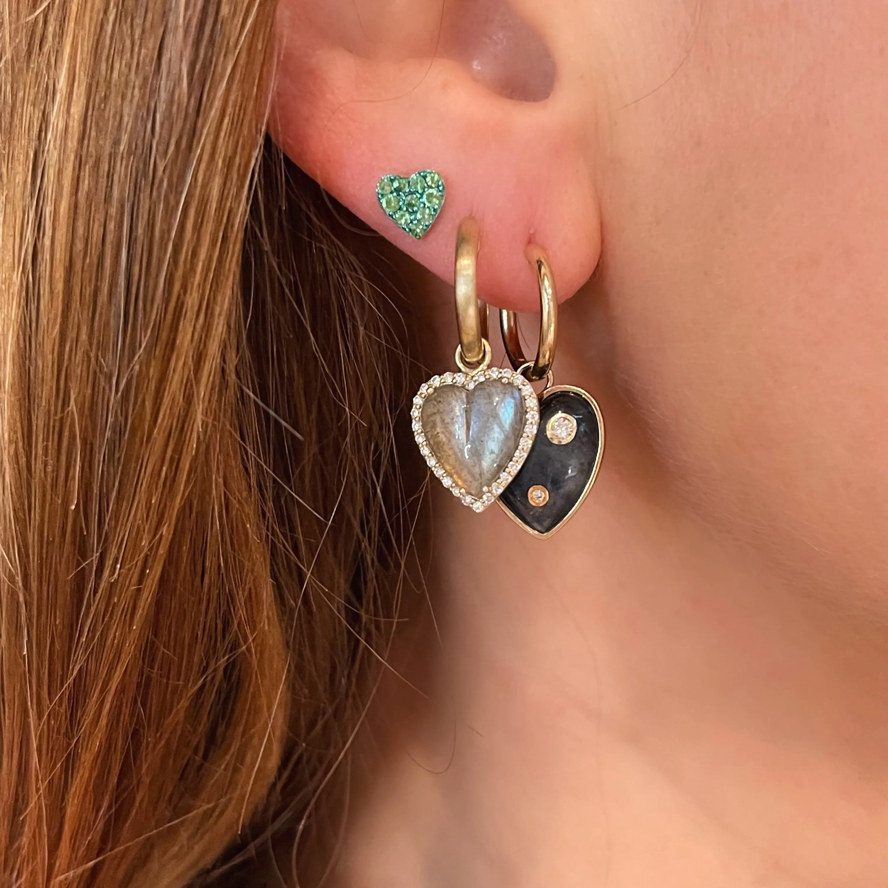 Diamond & Semiprecious Anne Heart Huggie Earrings