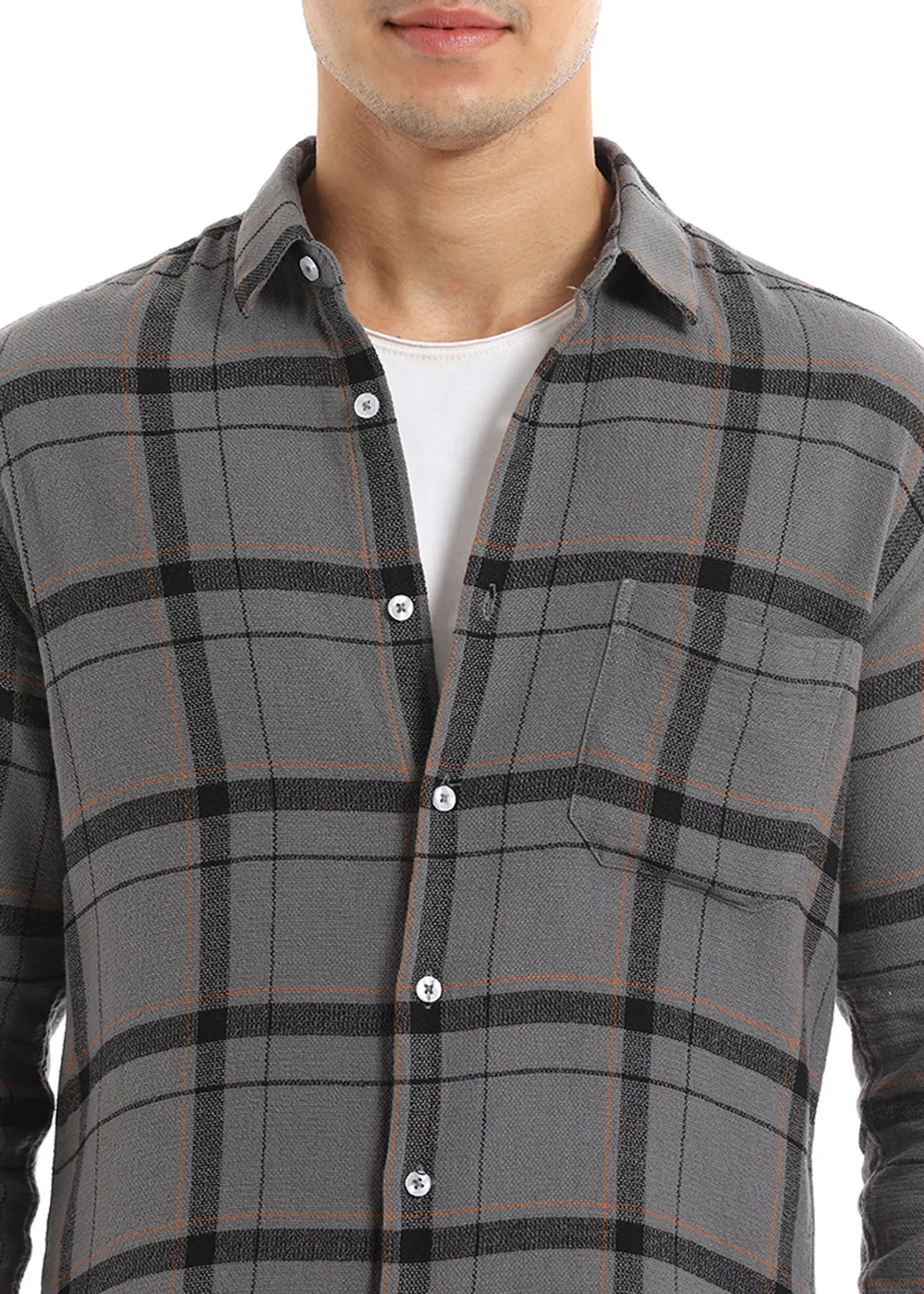 Dobby Steel Grey Check Shirt