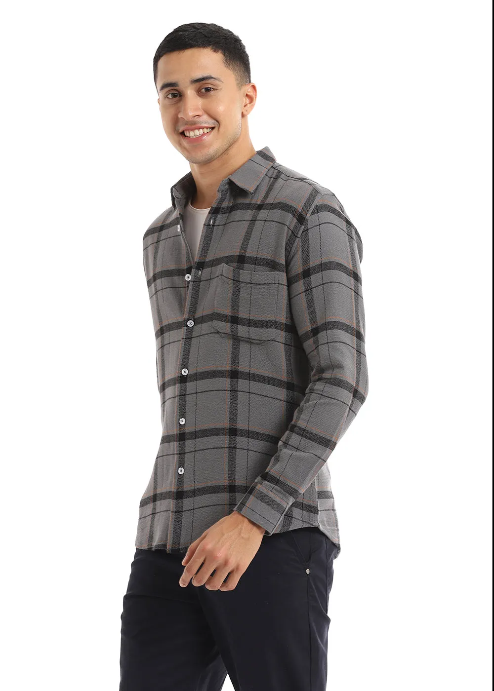 Dobby Steel Grey Check Shirt