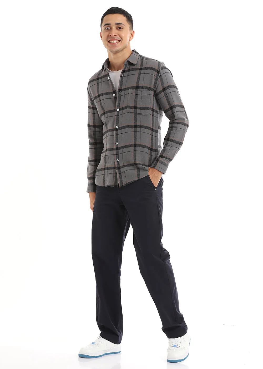 Dobby Steel Grey Check Shirt