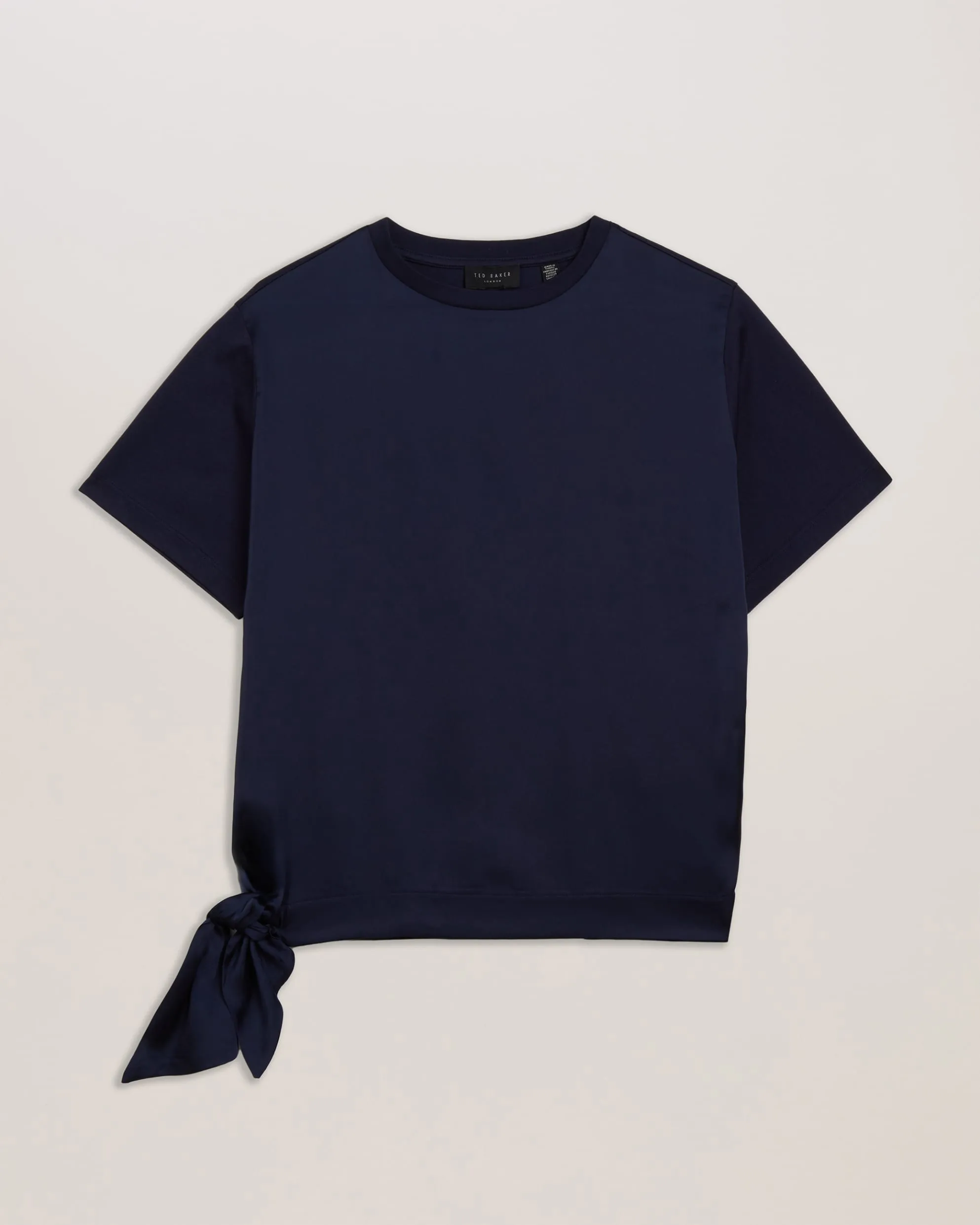 Doretaa Satin Panel Tie Jersey T-Shirt Navy