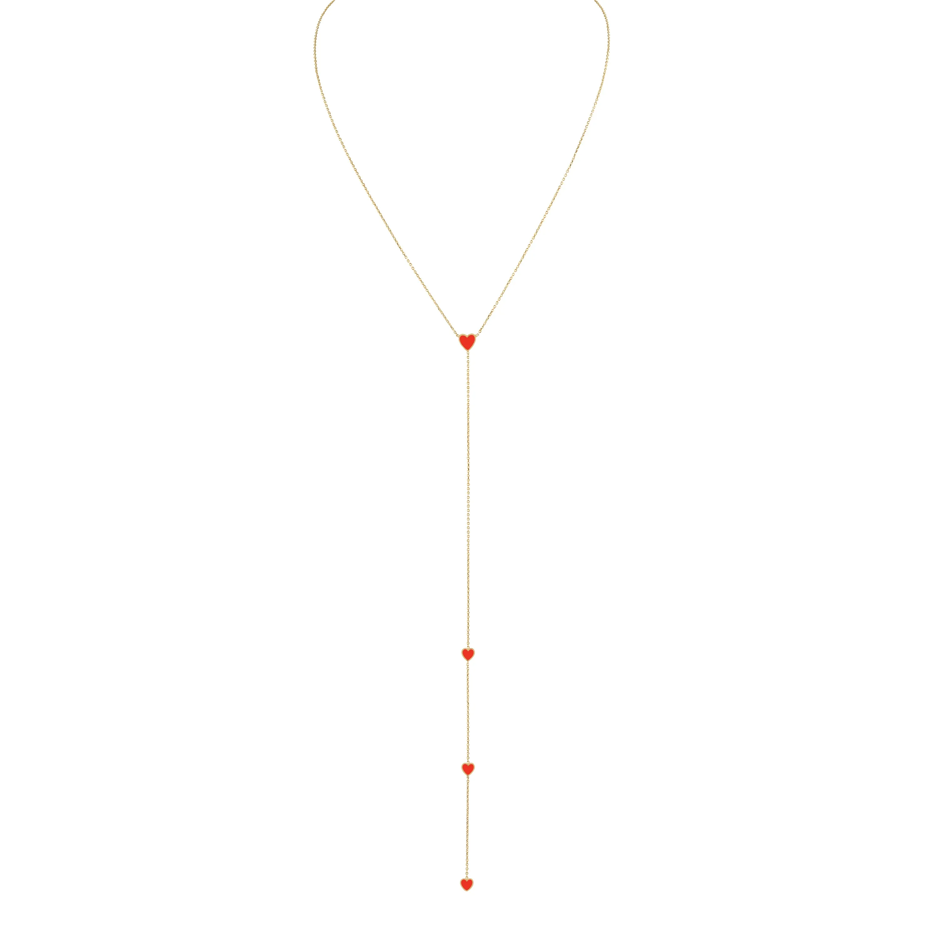 Enamel Hearts Lariat Necklace