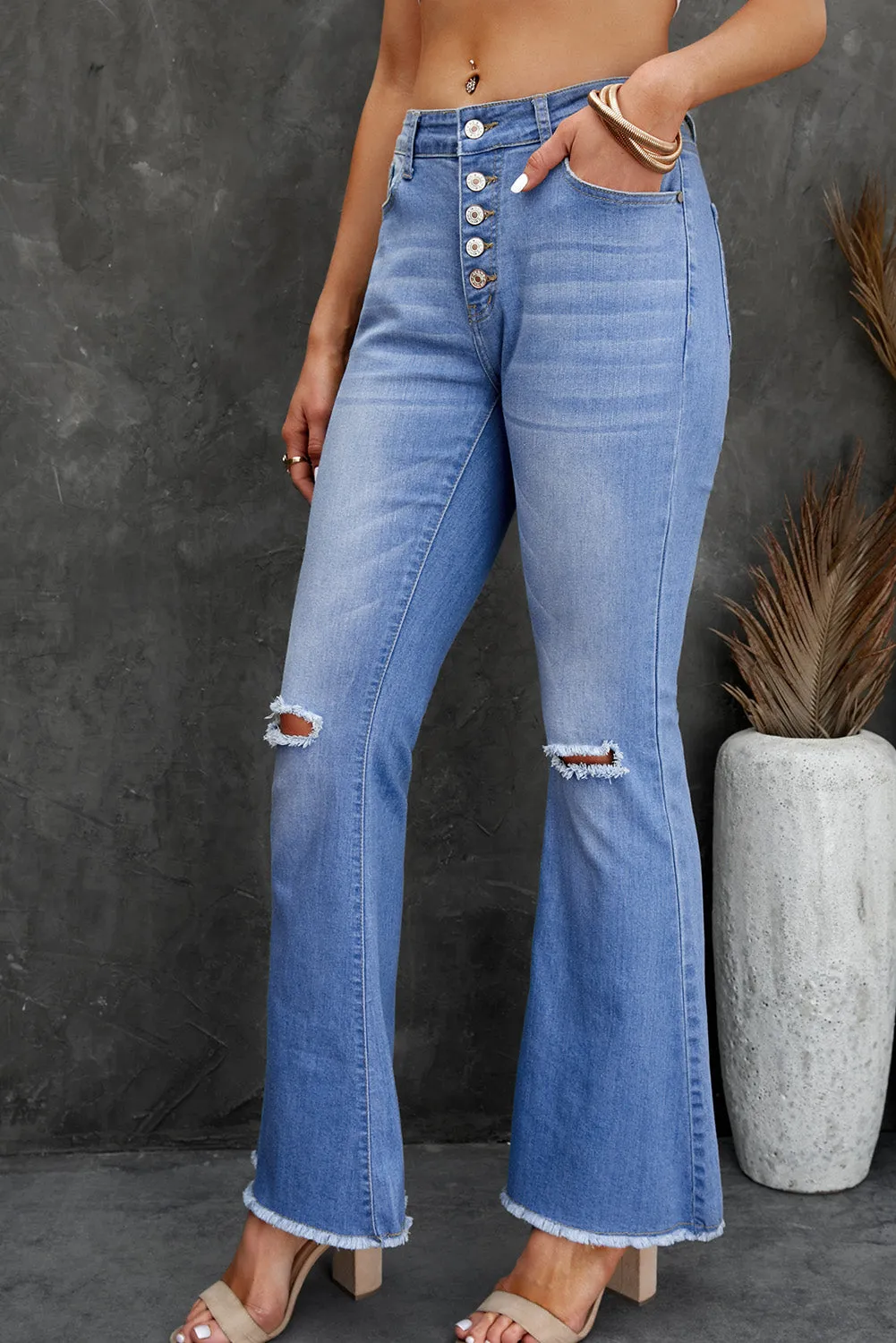 Flare Bell Bottoms Jeans for Women High Rise Distressed Denim Jeans