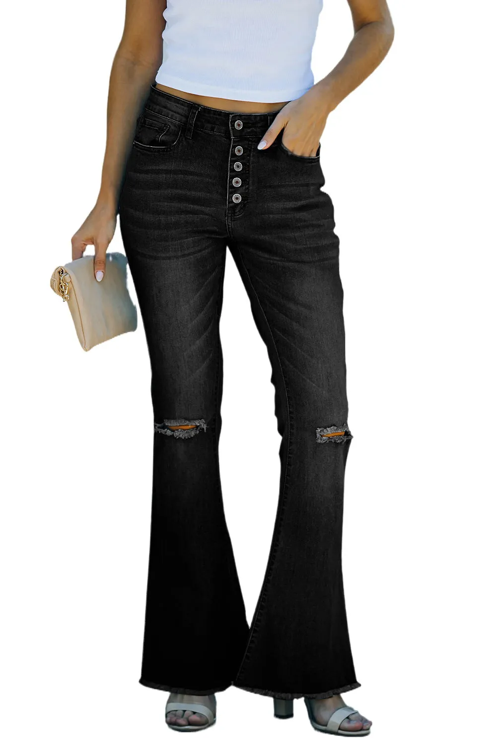 Flare Bell Bottoms Jeans for Women High Rise Distressed Denim Jeans