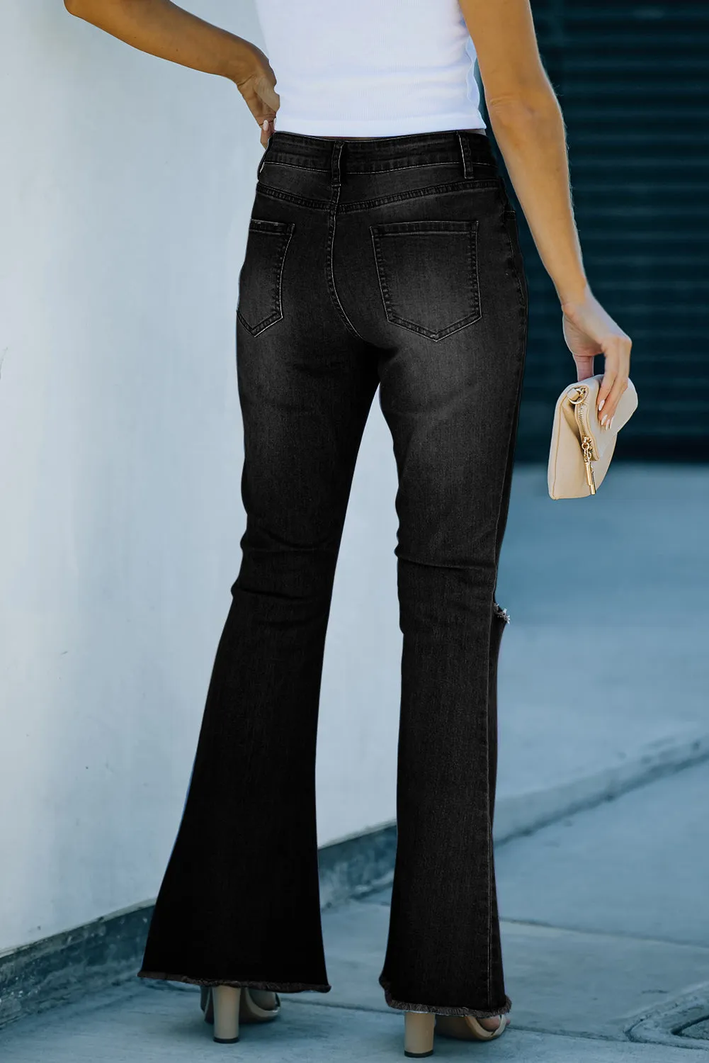 Flare Bell Bottoms Jeans for Women High Rise Distressed Denim Jeans