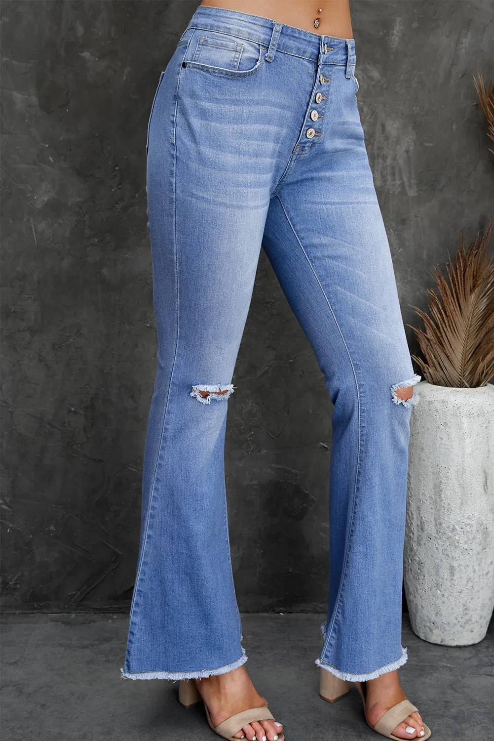 Flare Bell Bottoms Jeans for Women High Rise Distressed Denim Jeans