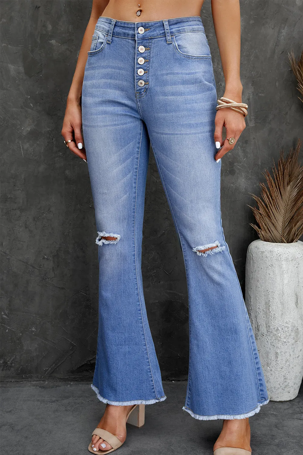 Flare Bell Bottoms Jeans for Women High Rise Distressed Denim Jeans