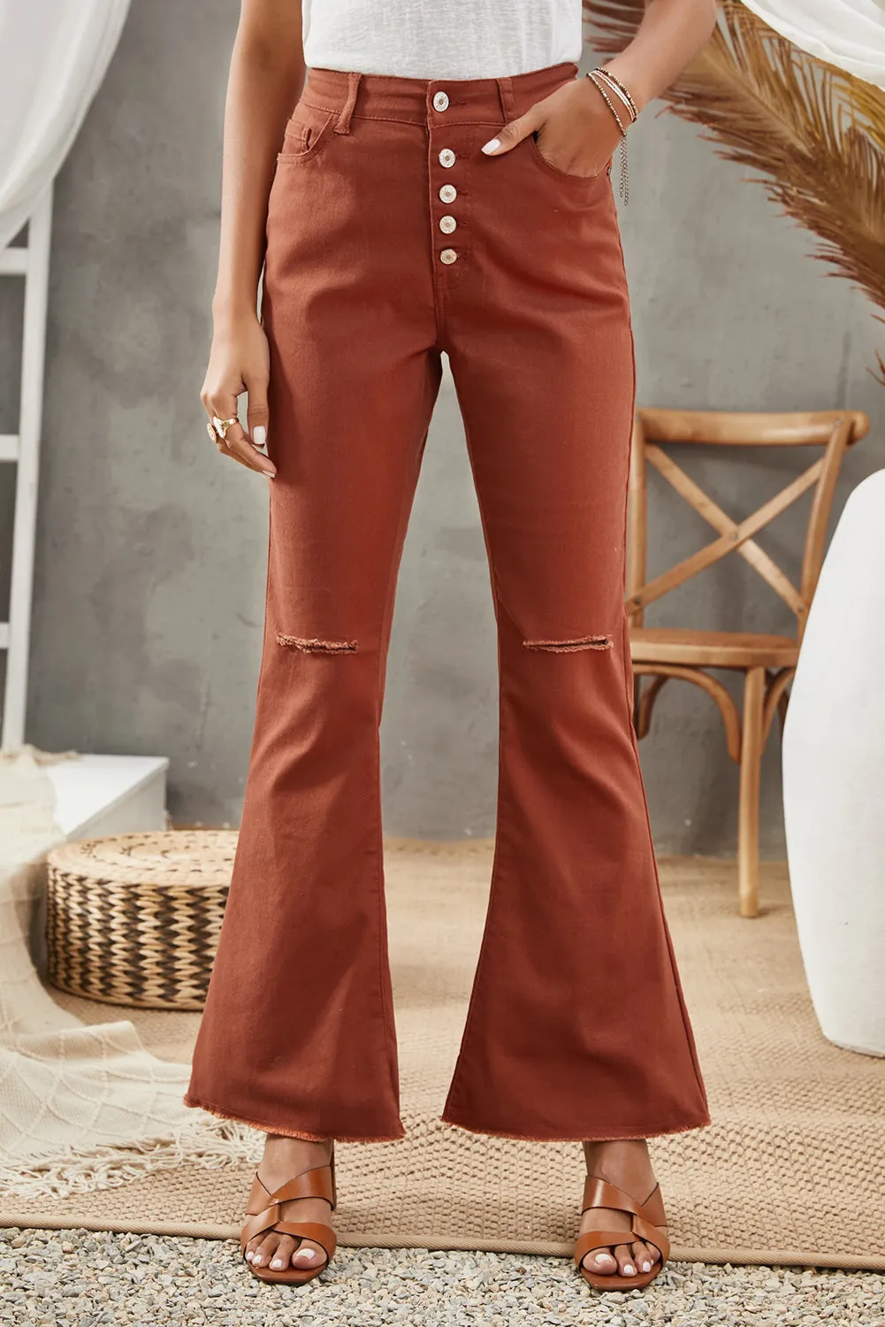 Flare Bell Bottoms Jeans for Women High Rise Distressed Denim Jeans