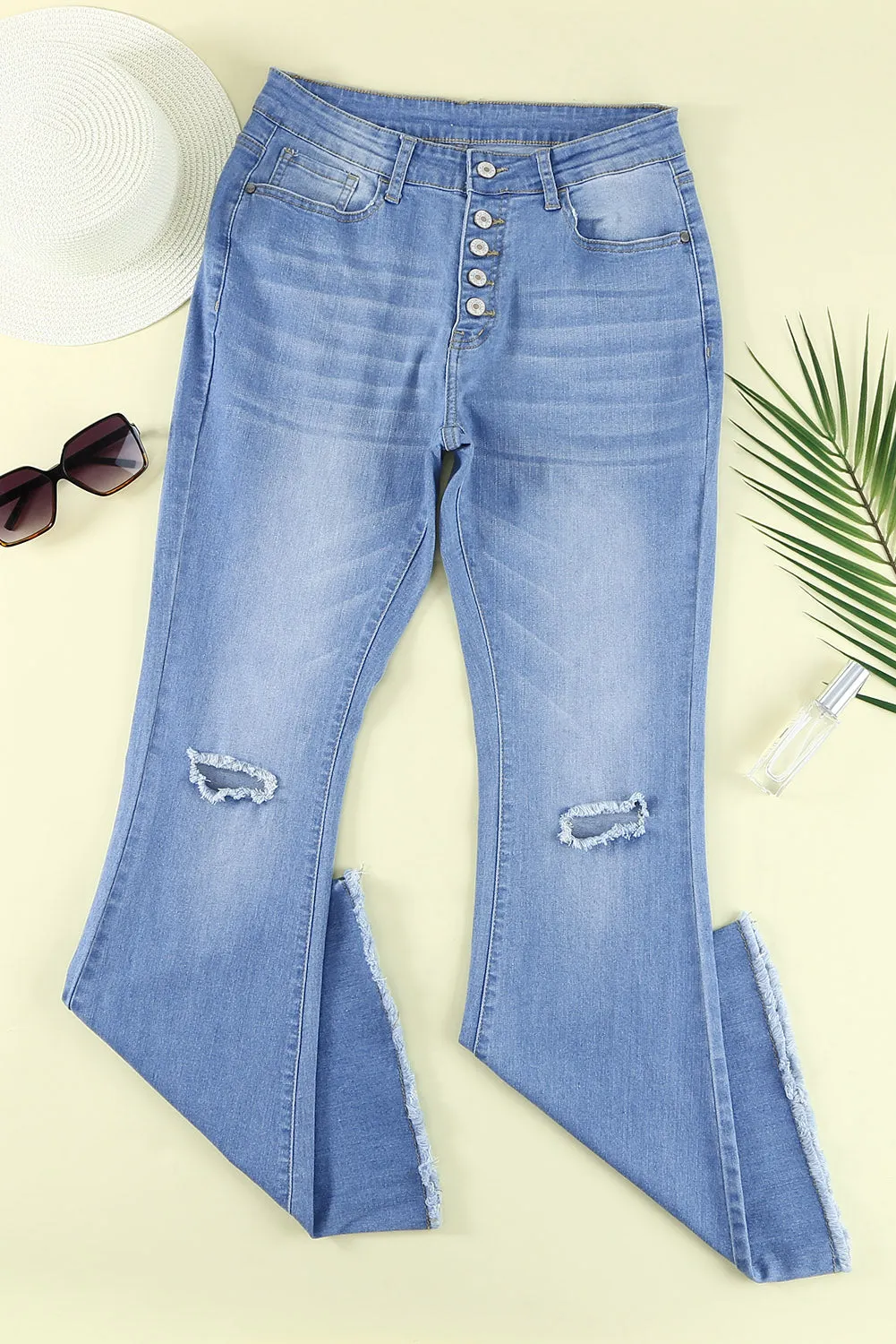 Flare Bell Bottoms Jeans for Women High Rise Distressed Denim Jeans