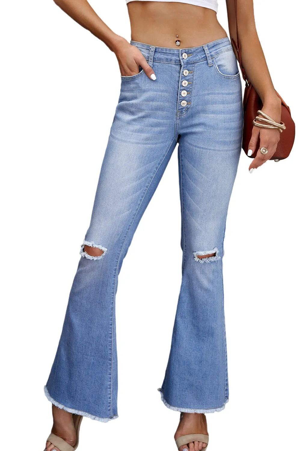 Flare Bell Bottoms Jeans for Women High Rise Distressed Denim Jeans