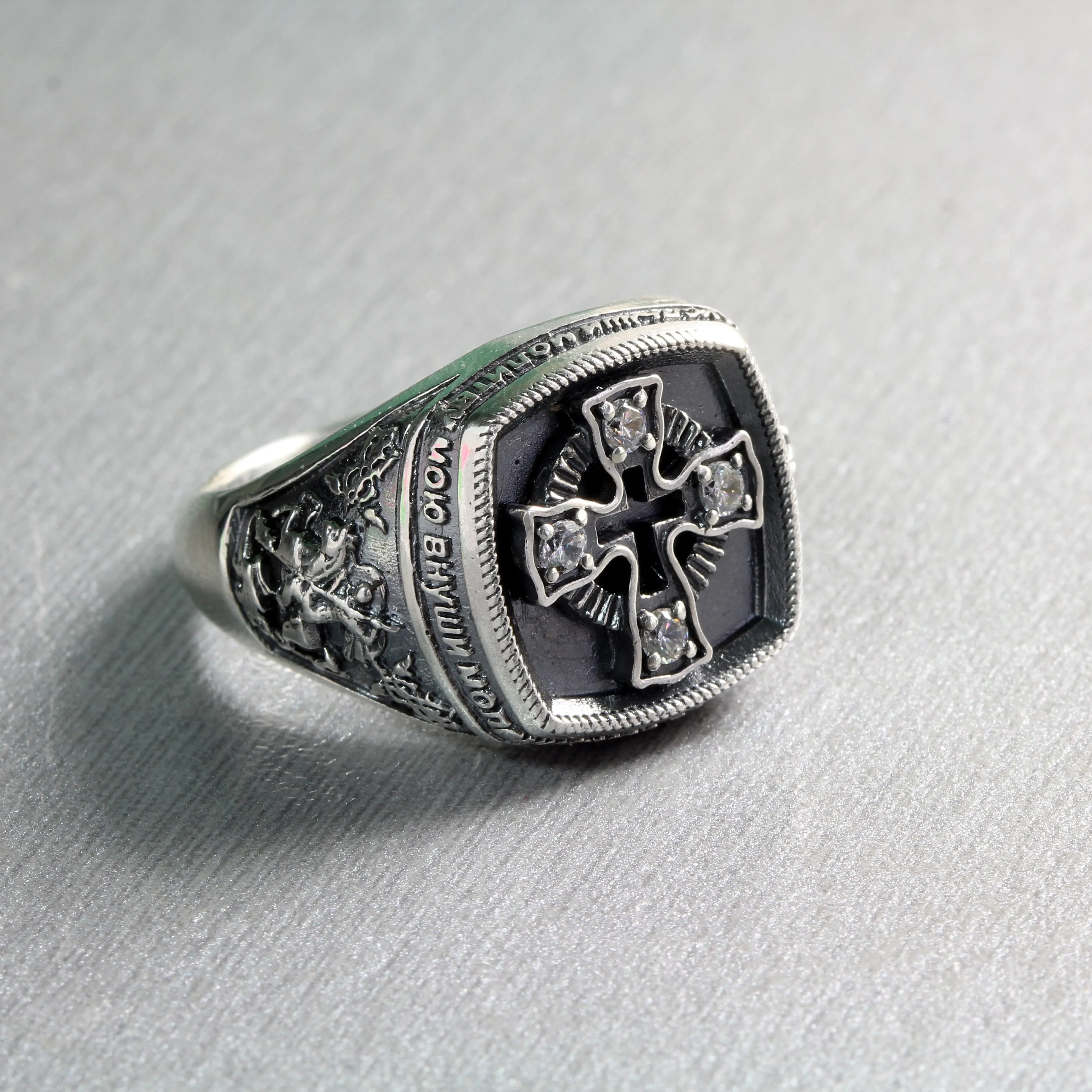 George the Victorious Men's Ring with Pray Silver 925