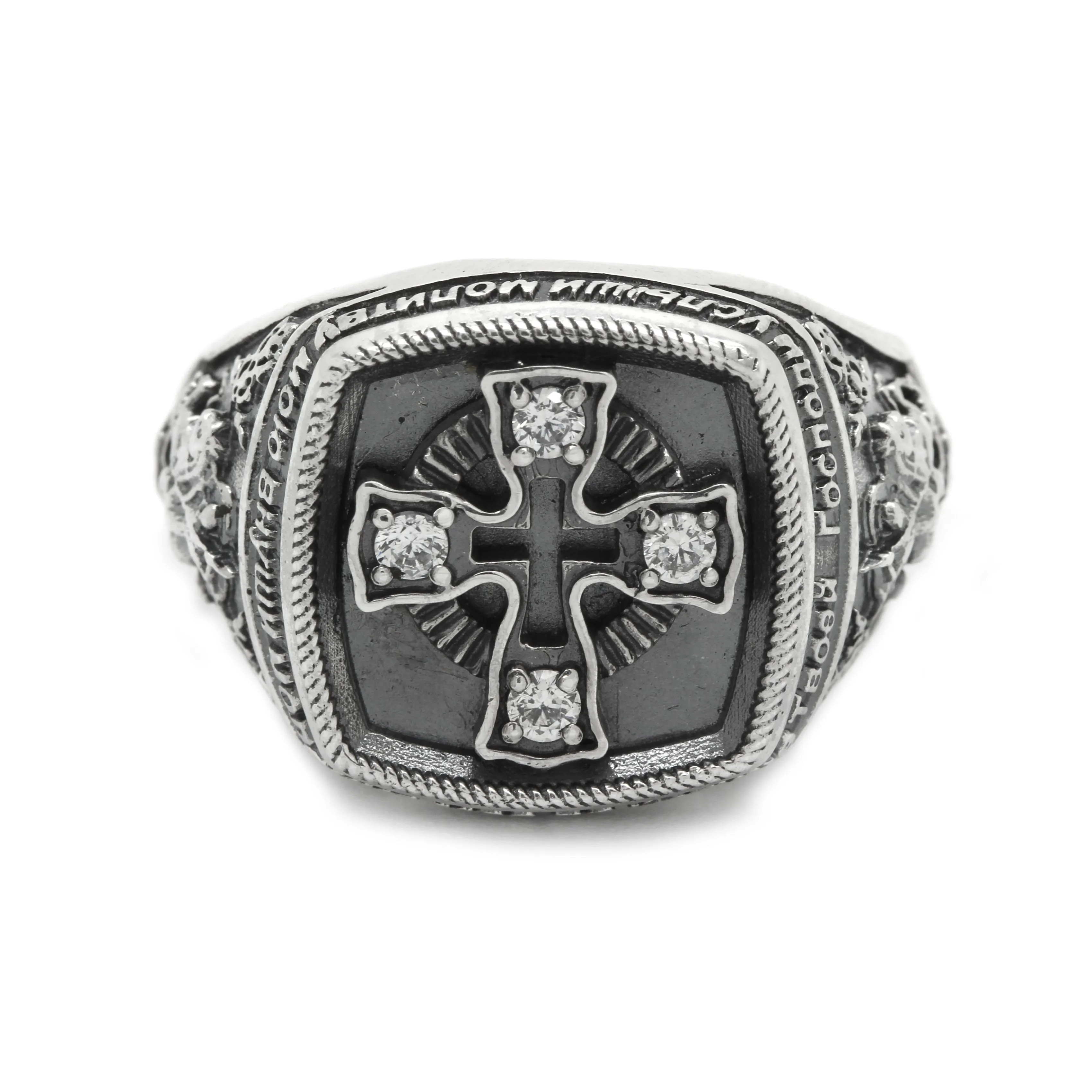 George the Victorious Men's Ring with Pray Silver 925