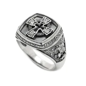 George the Victorious Men's Ring with Pray Silver 925