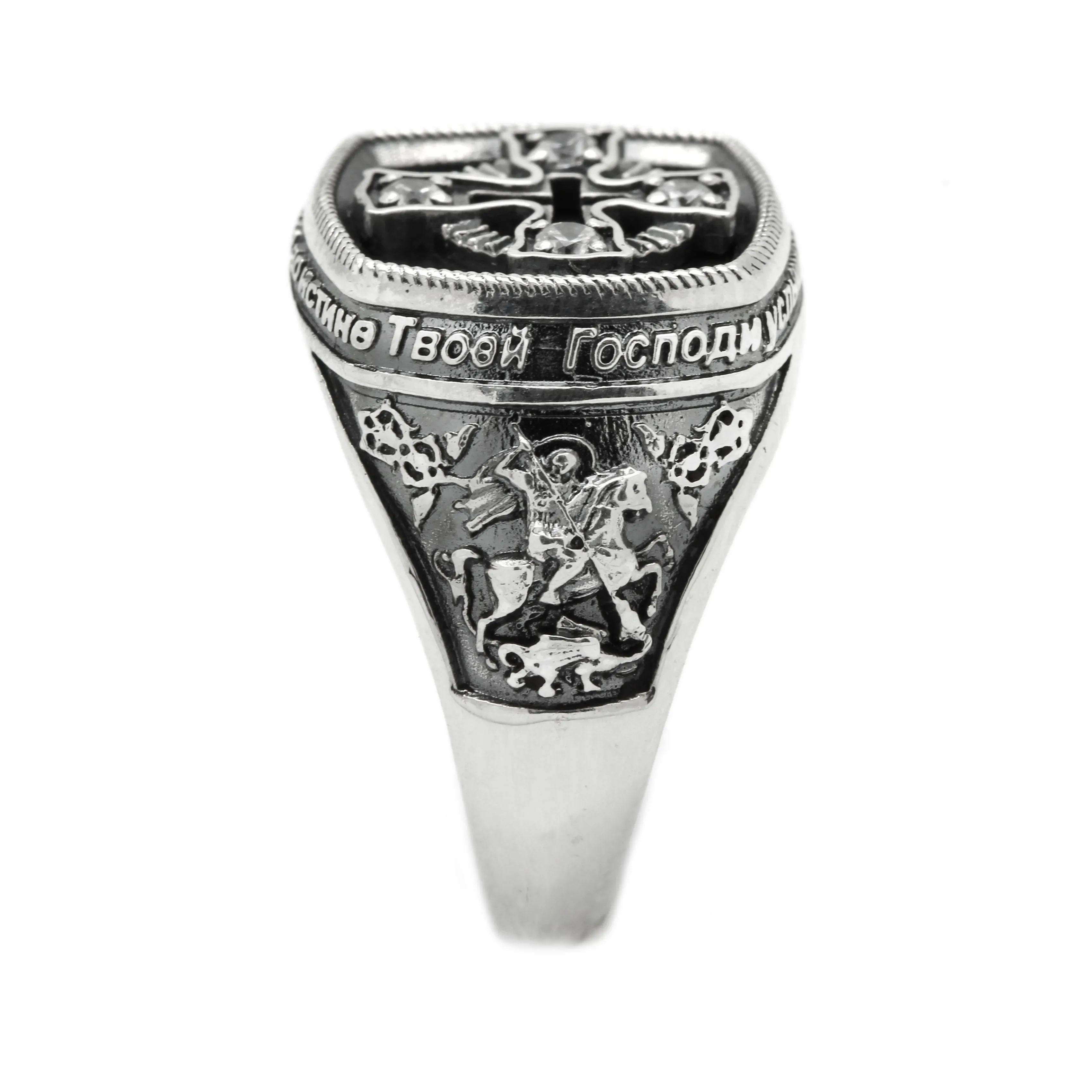 George the Victorious Men's Ring with Pray Silver 925