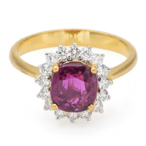 GIA Certified 18K Yellow Gold 1.37 Ct Natural Ruby & 0.32 TCW Diamond Band Ring