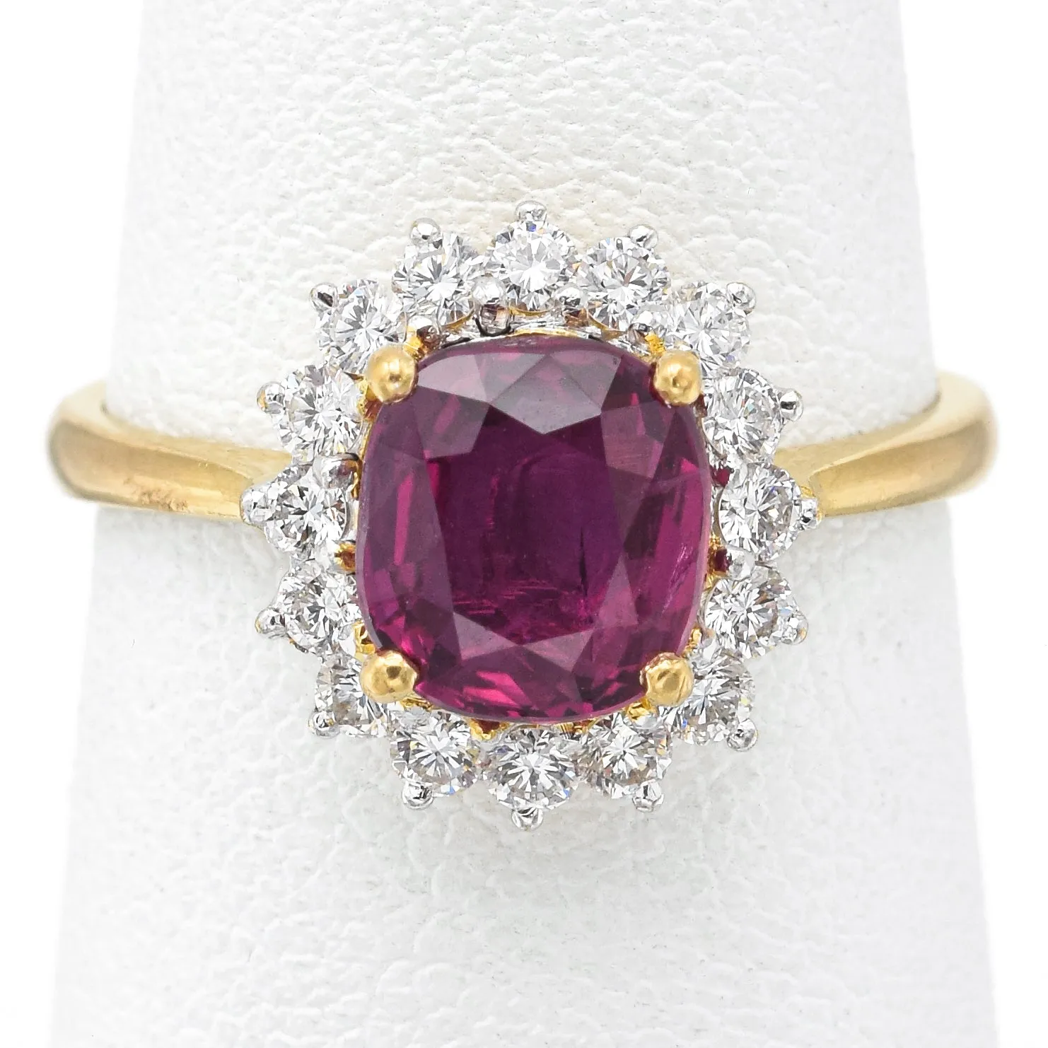 GIA Certified 18K Yellow Gold 1.37 Ct Natural Ruby & 0.32 TCW Diamond Band Ring