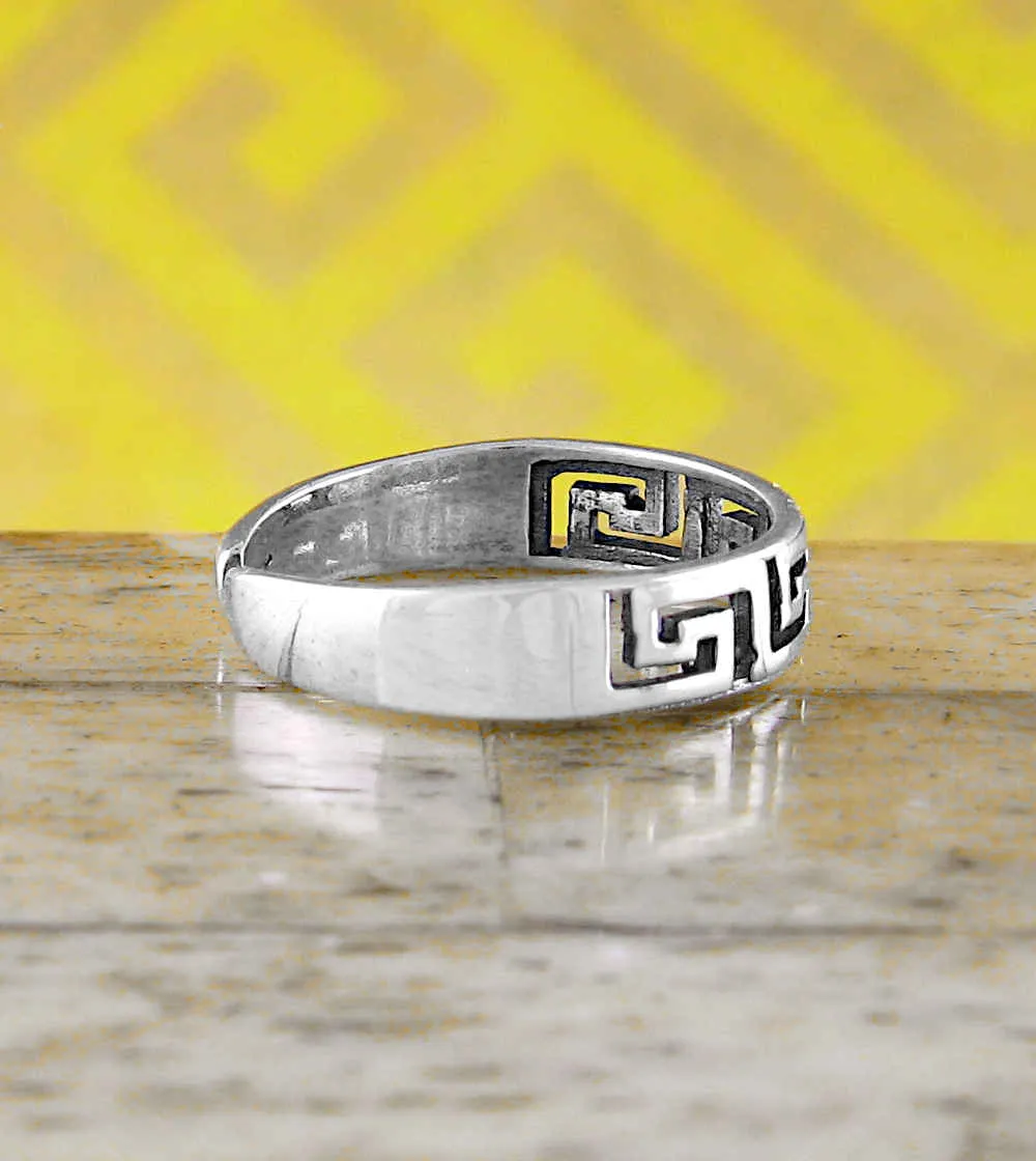 Greek Key Meander Symbol Toe or Midi Ring