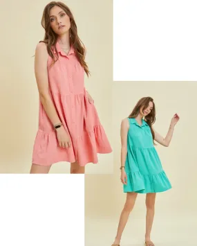 Heyson Tiered Button Down Dress Rose or Jade - PREORDER