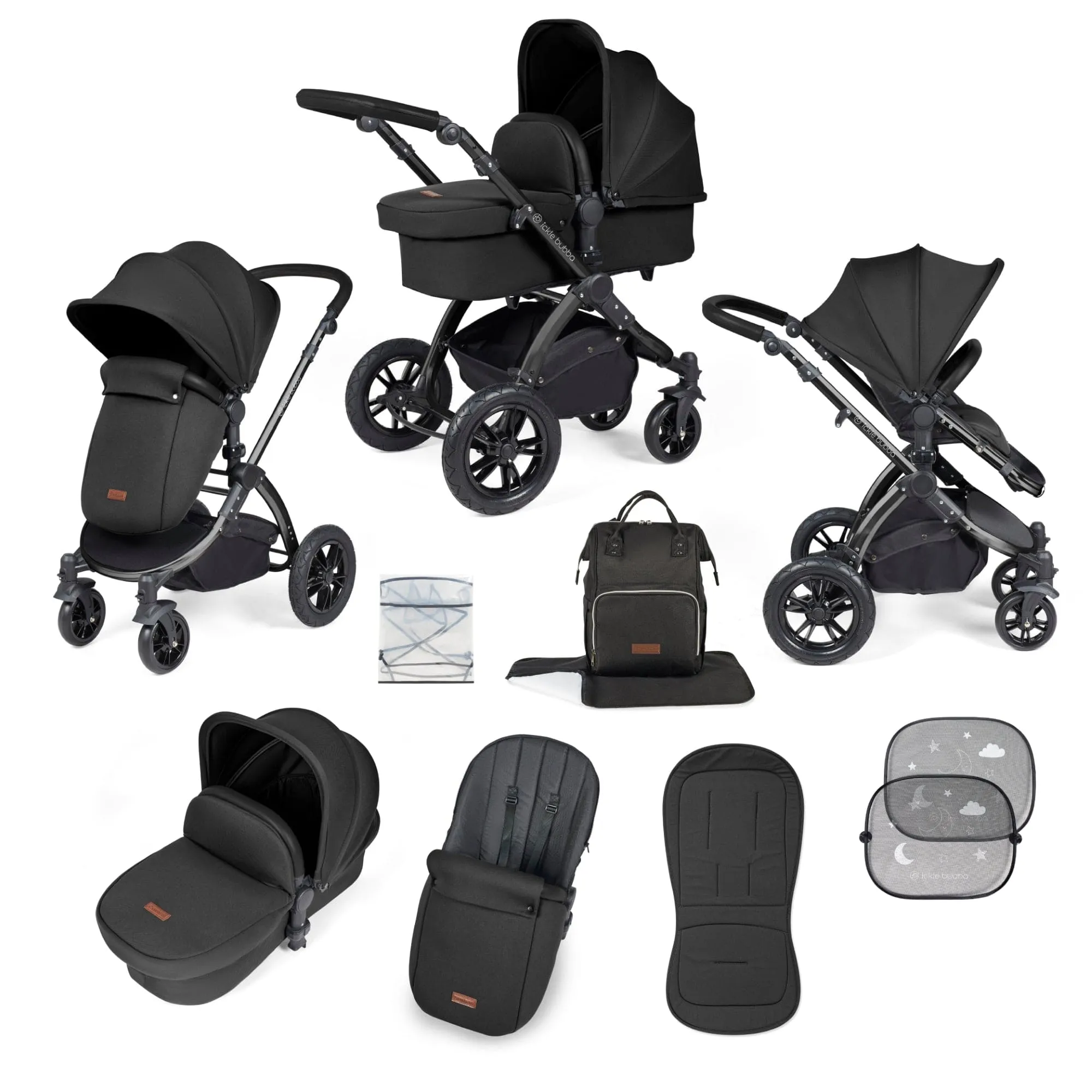 Ickle Bubba Stomp Luxe 2 in 1 Pushchair - Black / Midnight / Black