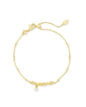 Kendra Scott MAMA Script Delicate Satellite Chain Bracelet in White Pearl and Gold Plated