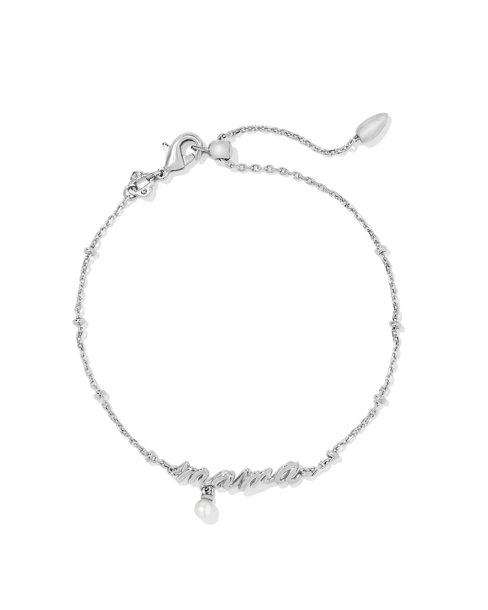 Kendra Scott MAMA Script Delicate Satellite Chain Bracelet in White Pearl and Rhodium Plated