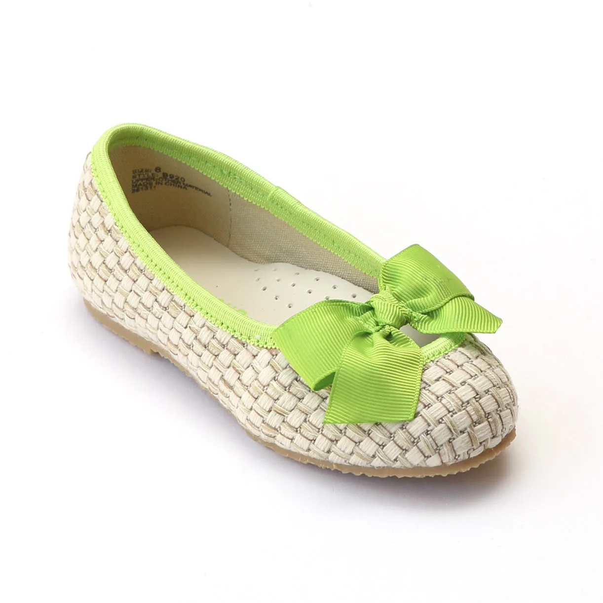 L'Amour Girls B920 Faux Straw Bow Flats