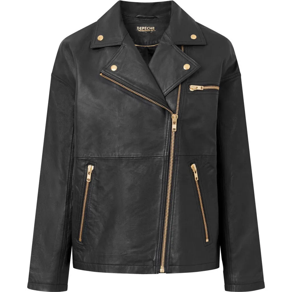 Leah biker jacket in soft and delicious leather / 50854 - Black / Gold