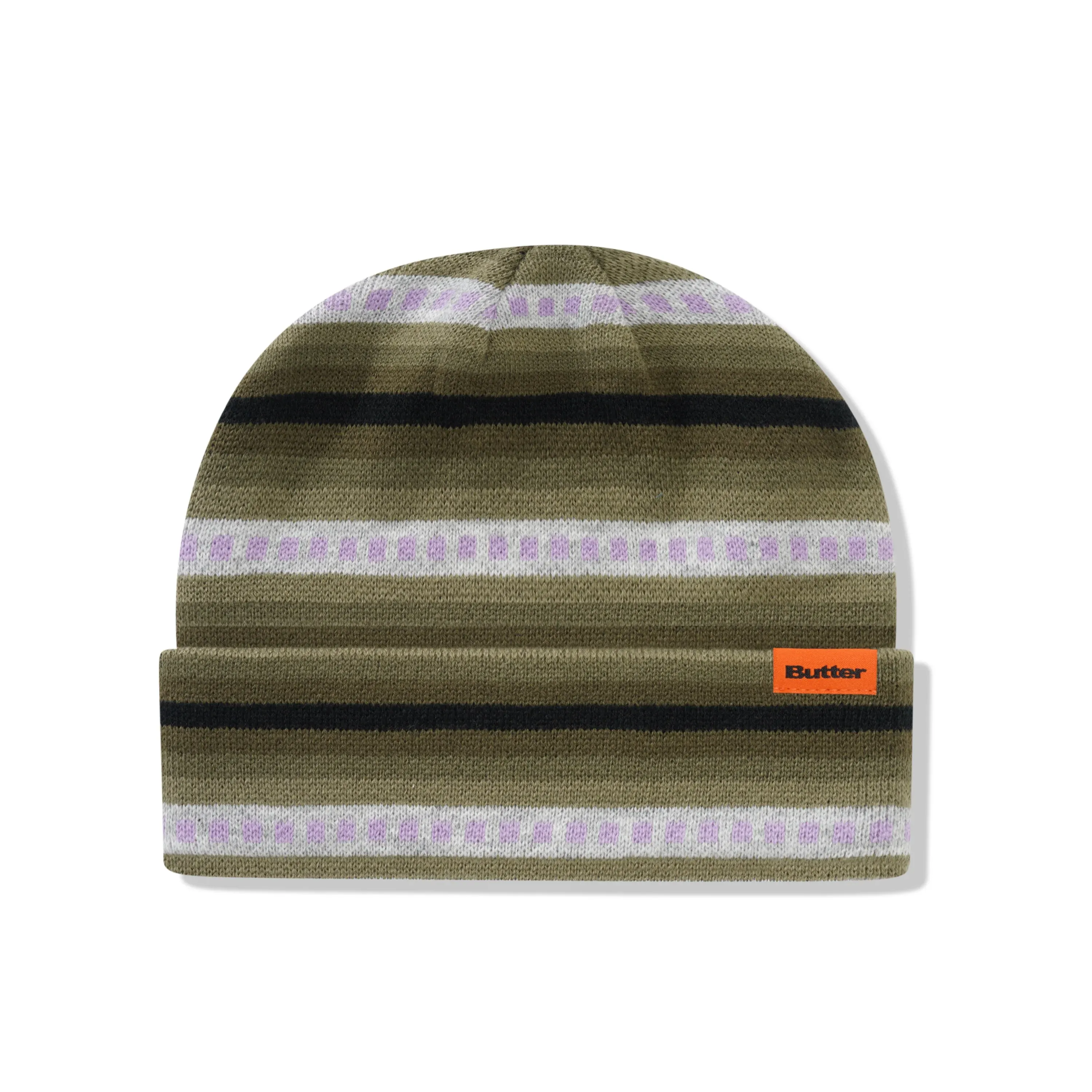 Linear Cuff Beanie, Army / Purple