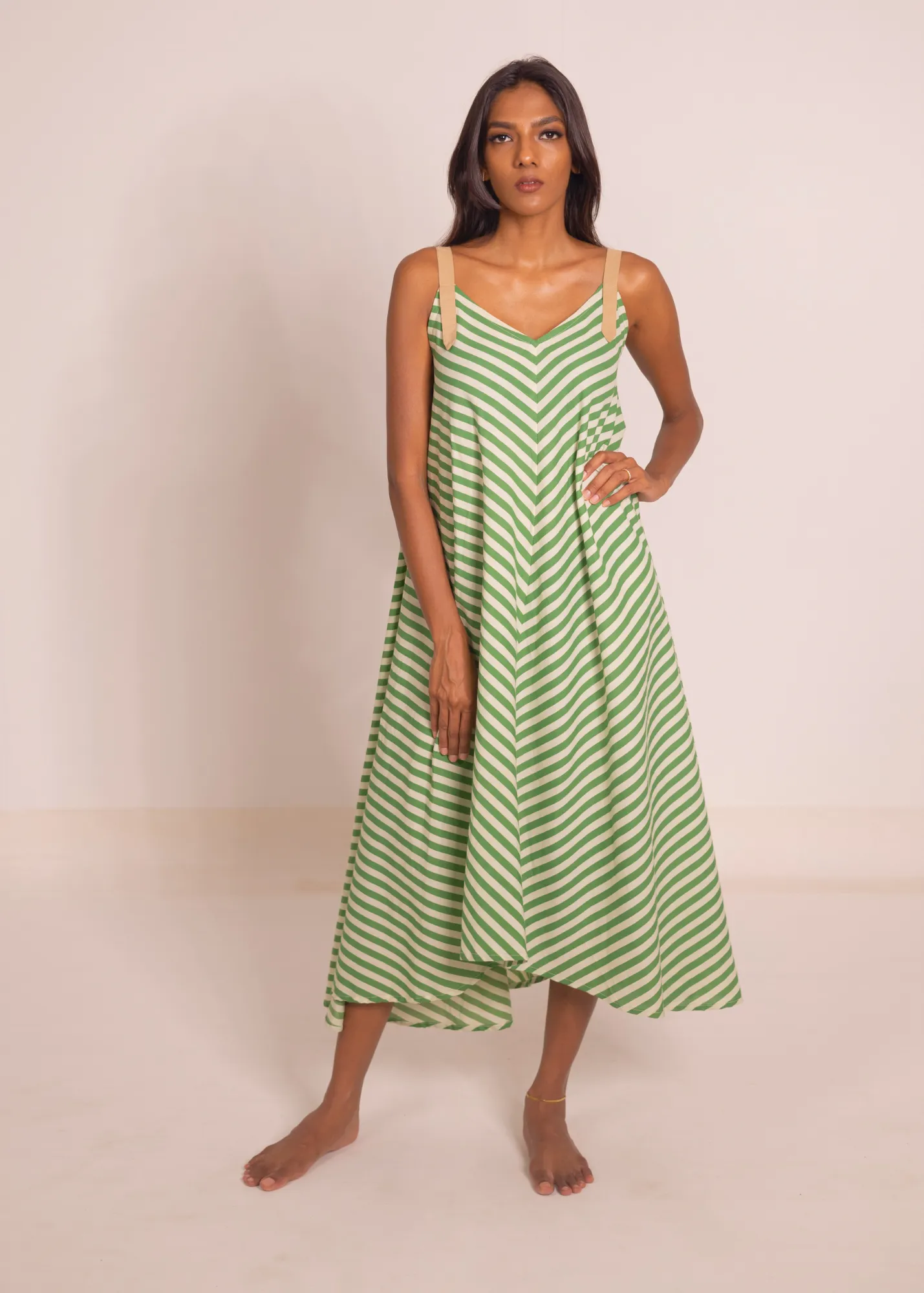 Lotus Dress - Green Stripes