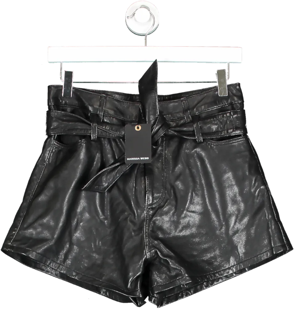 Marissa Webb Black Banks Paper Bag Leather Boyfriend Shorts UK 4