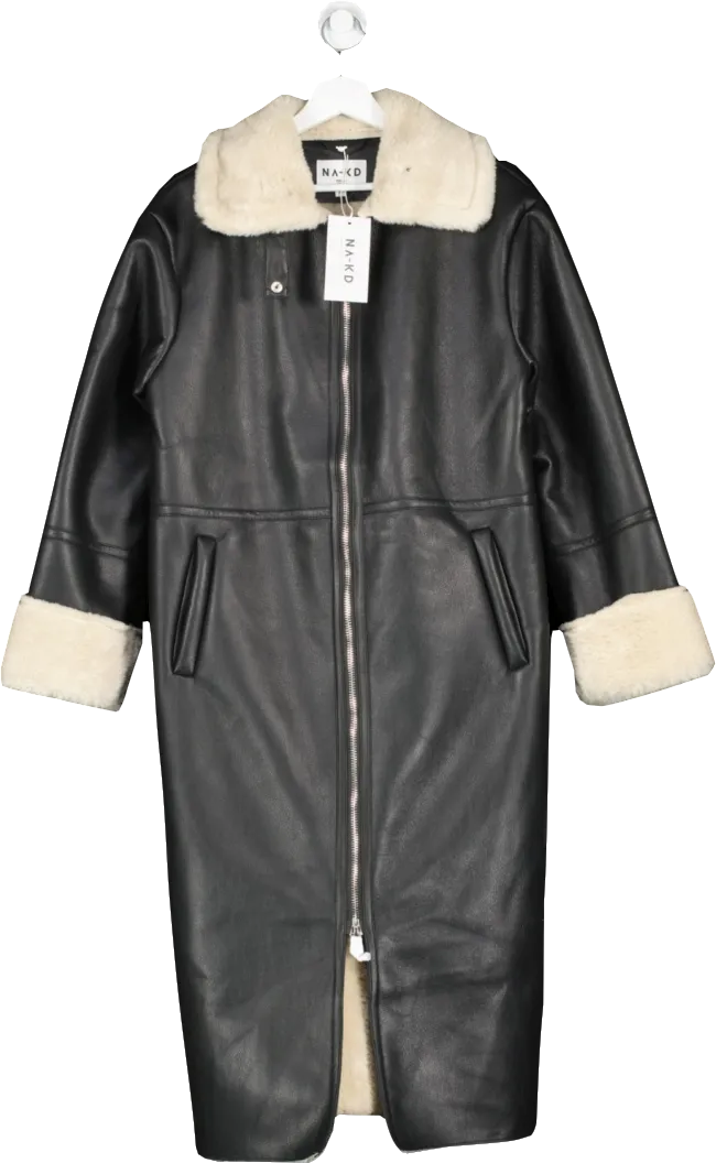 NA-KD Black High Neck Bonded Coat UK XXS