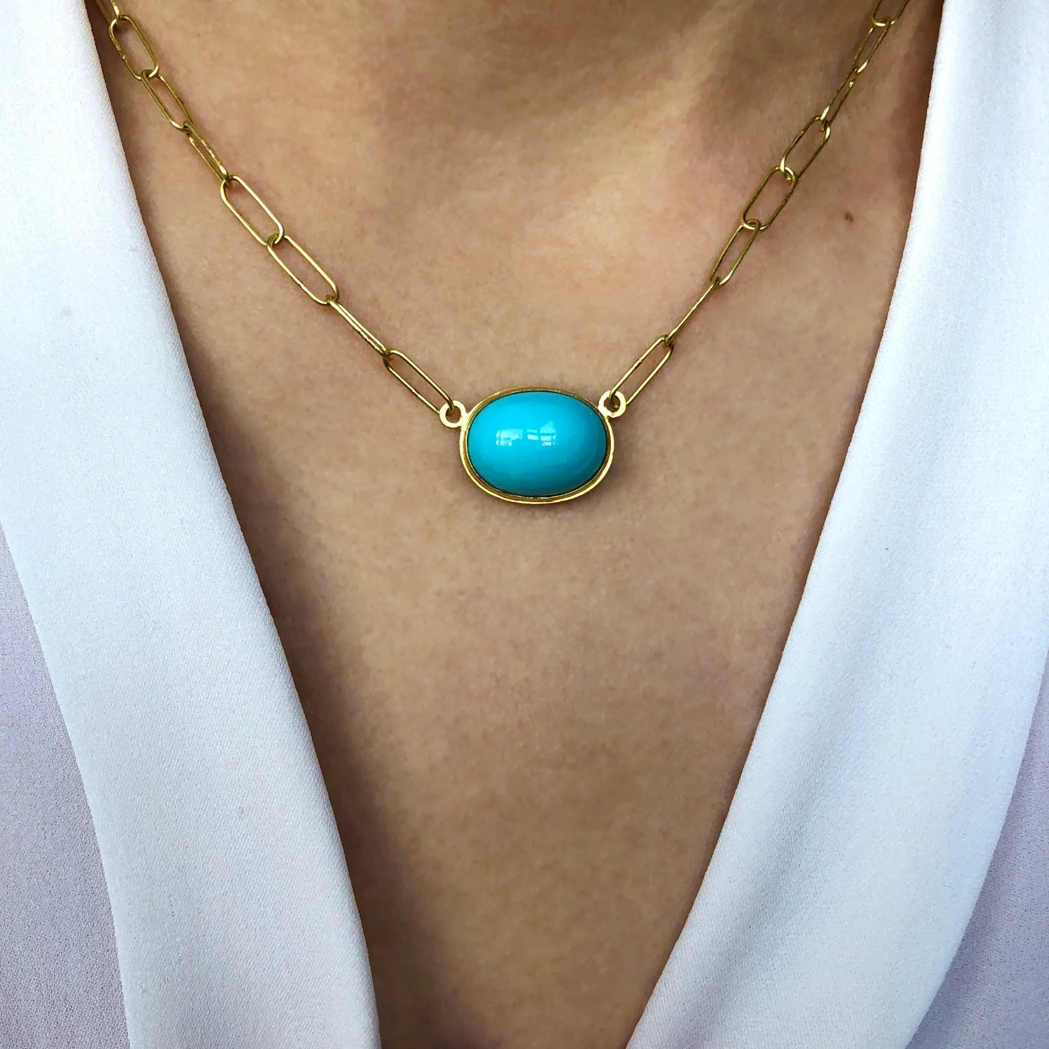 Natural Sleeping Beauty Turquoise and 14k Handmade Chain Necklace