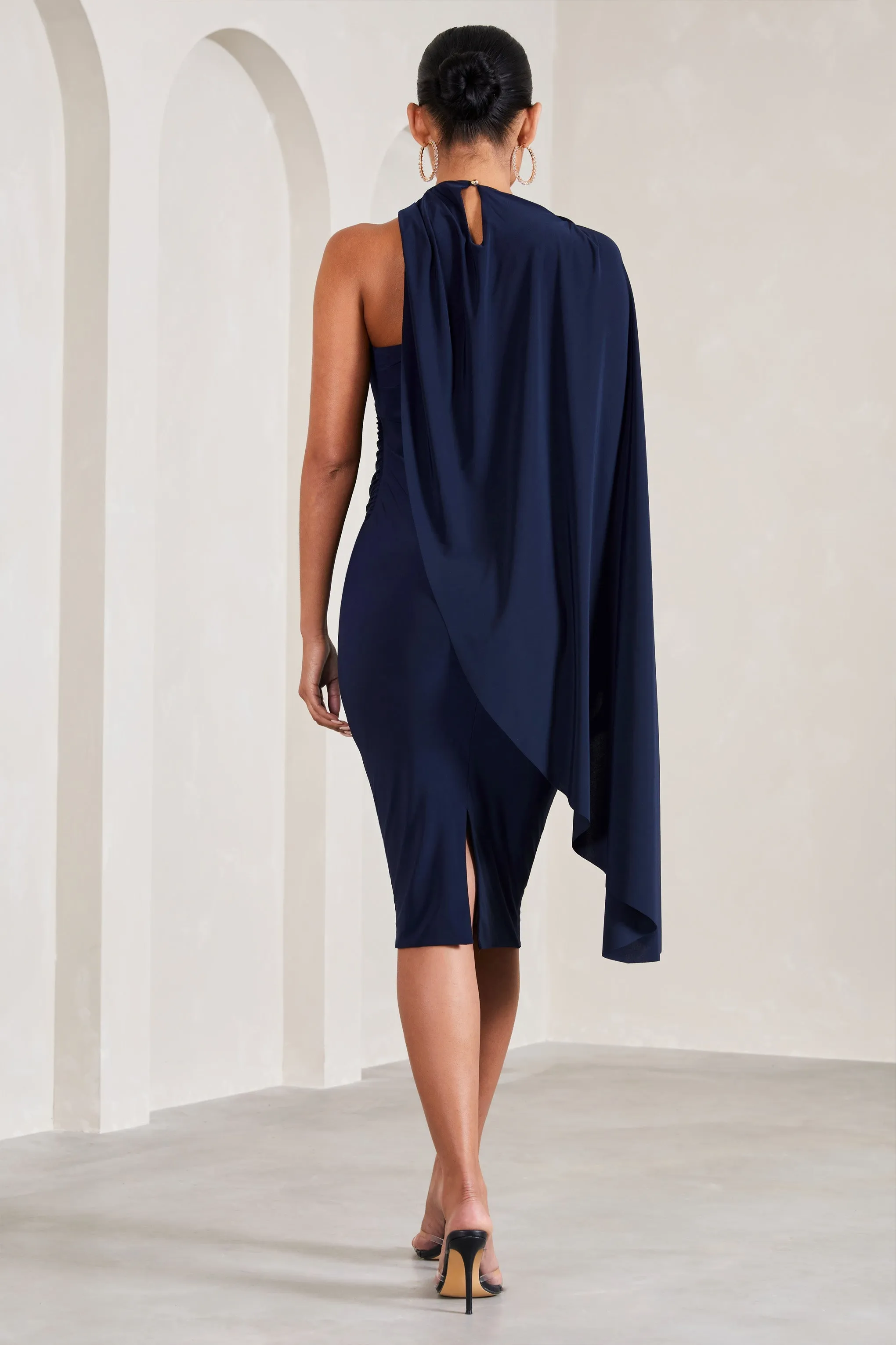 New Chapter | Navy Asymmetric Maternity Midi Dress With Cape