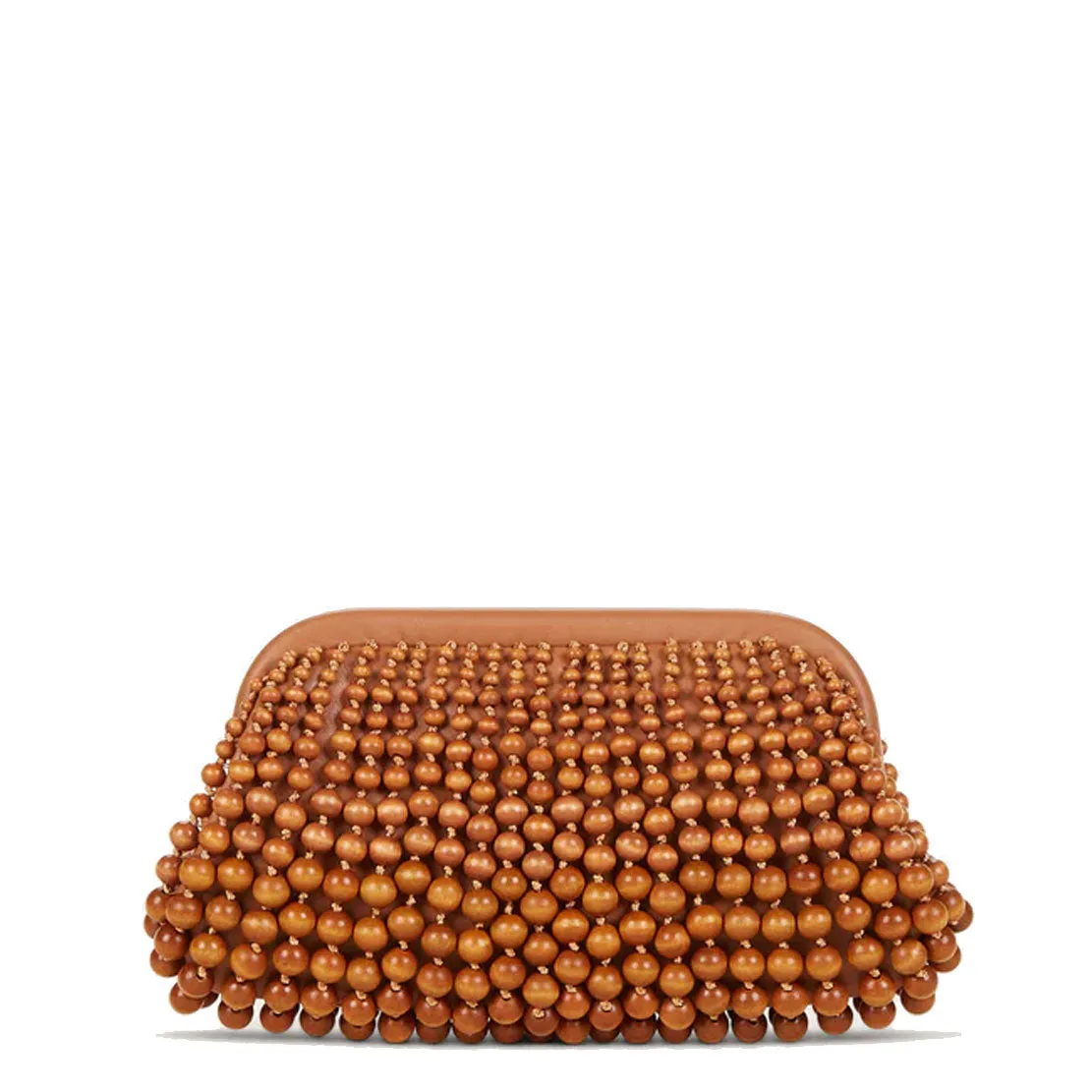 NIA Beaded Wood Clutch, Chestnut