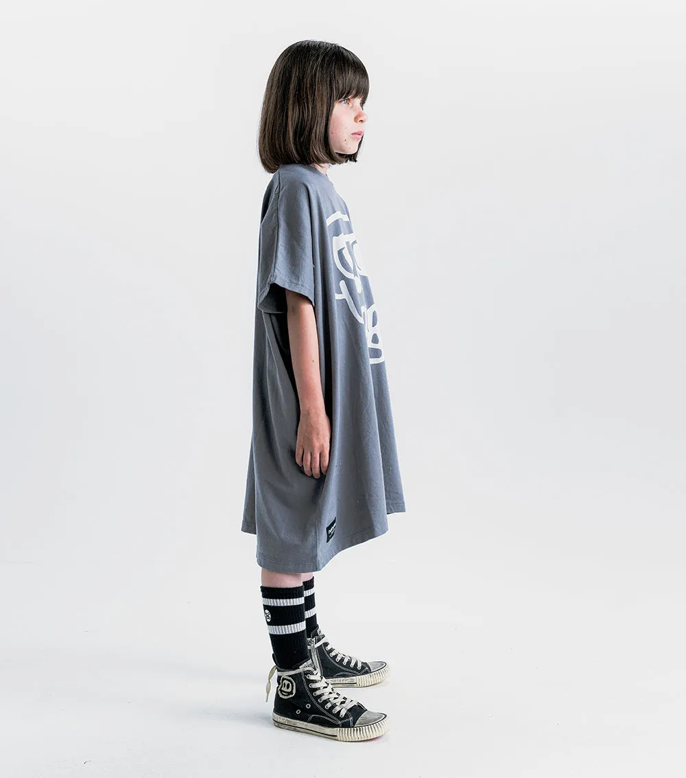 NUNUNU SS24 KOOKY SKULL BOX T-SHIRT DRESS in Concrete