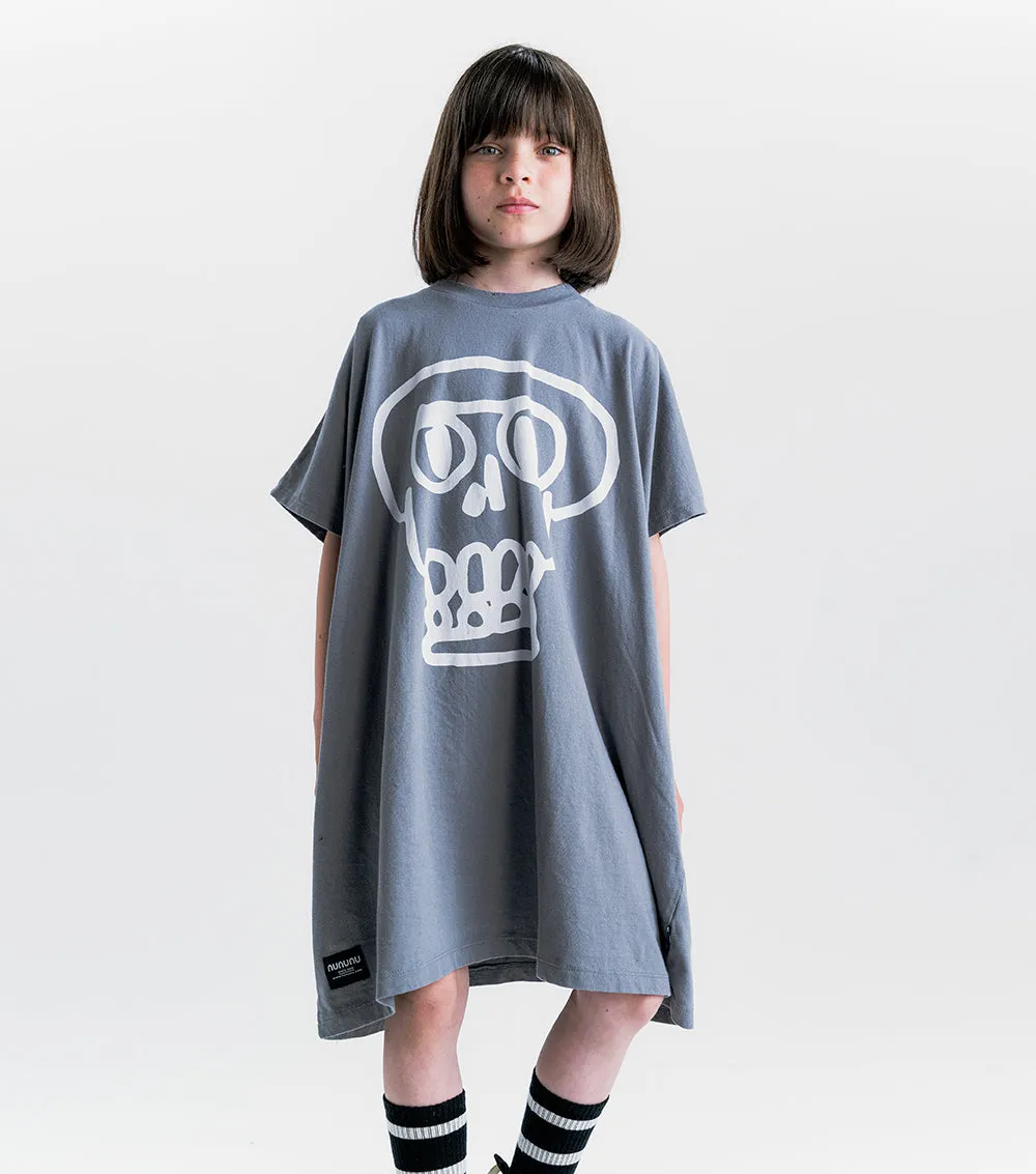 NUNUNU SS24 KOOKY SKULL BOX T-SHIRT DRESS in Concrete