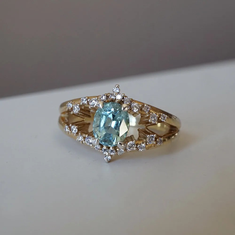 One Of A Kind: Celestial Seafoam Tourmaline Diamond Ring in 14K and 18K Gold