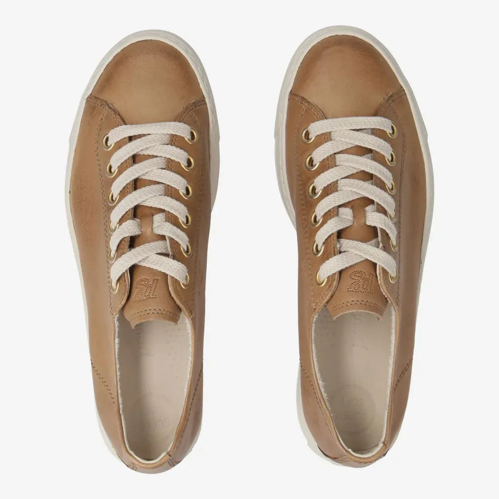 PAUL GREEN SUPER SOFT LEATHER TAN PLATFORM TRAINERS 4790-635