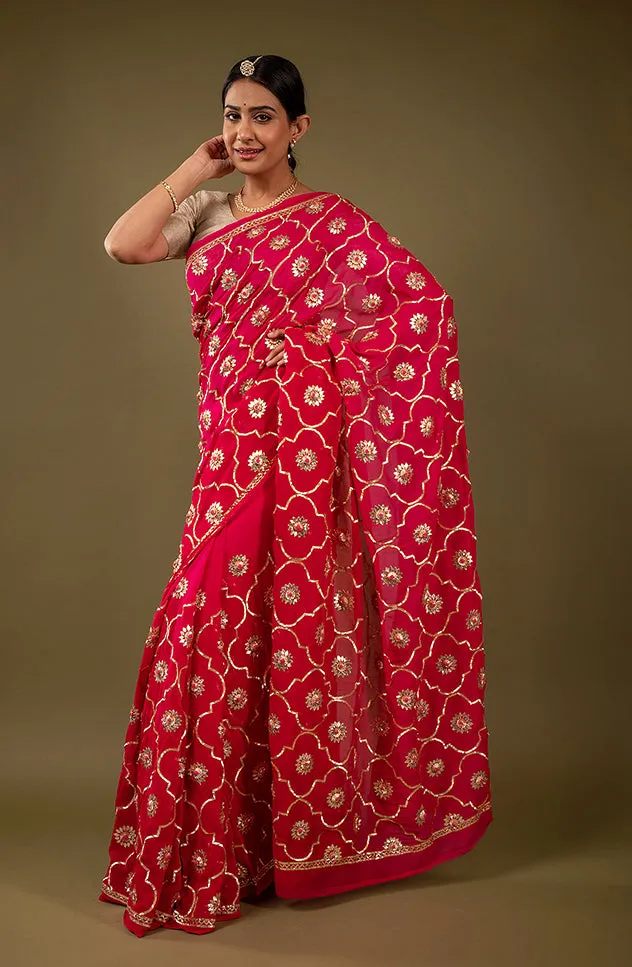 Pure Chiffon Gotapatti Work Saree