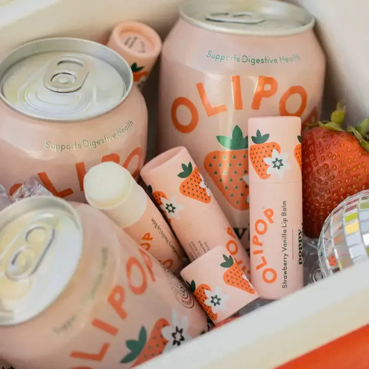 "OLIPOP" Strawberry Vanilla Poppy & Pout Lip Balm