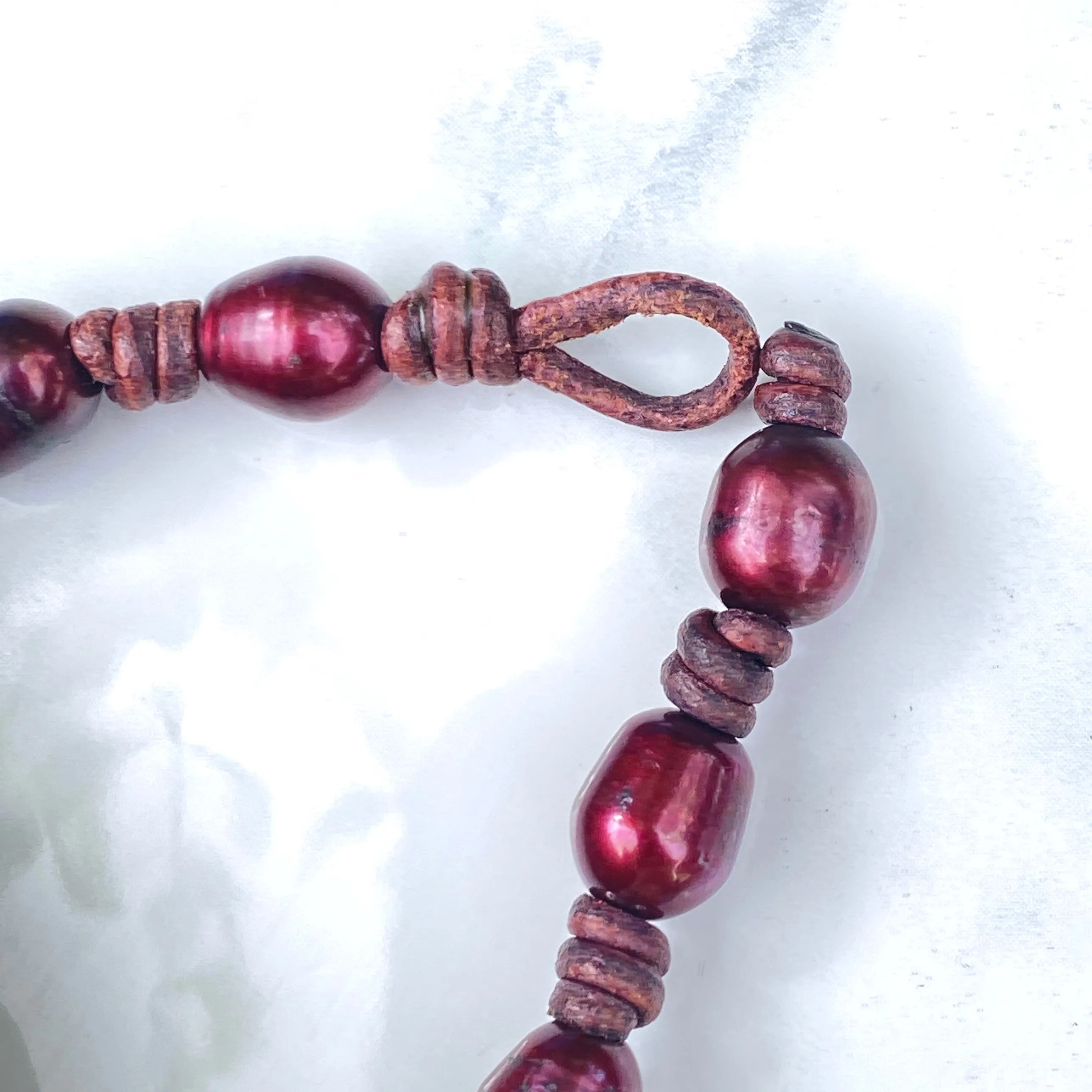 Red Pearl and Leather Bracelet