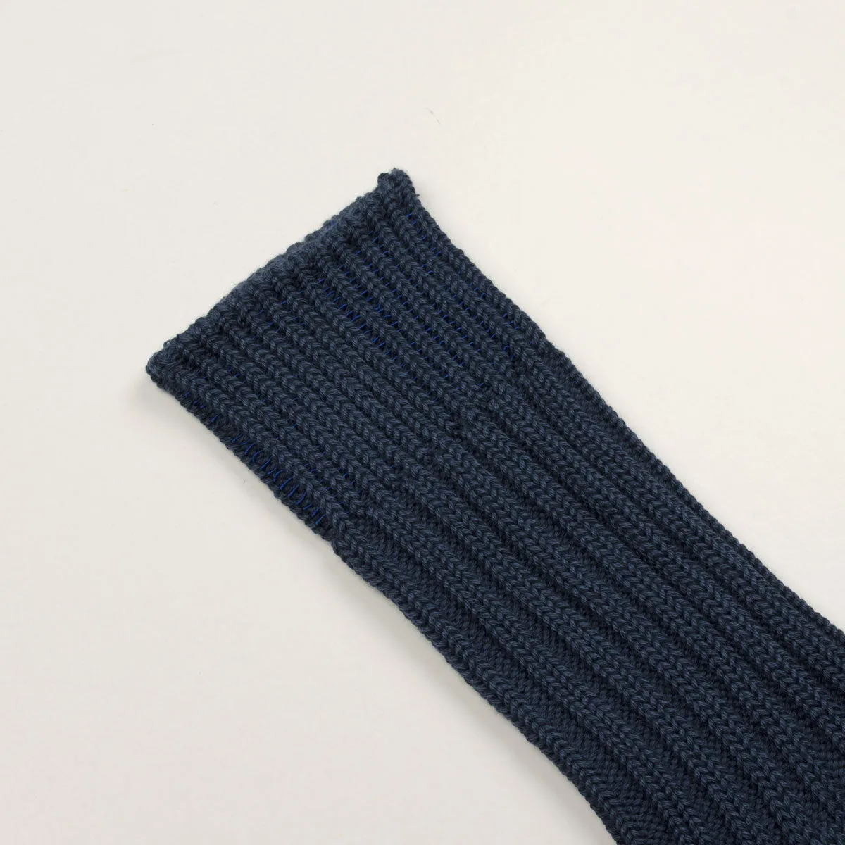 RoToTo - Chunky Ribbed Crew Socks - Dark Blue / Lime