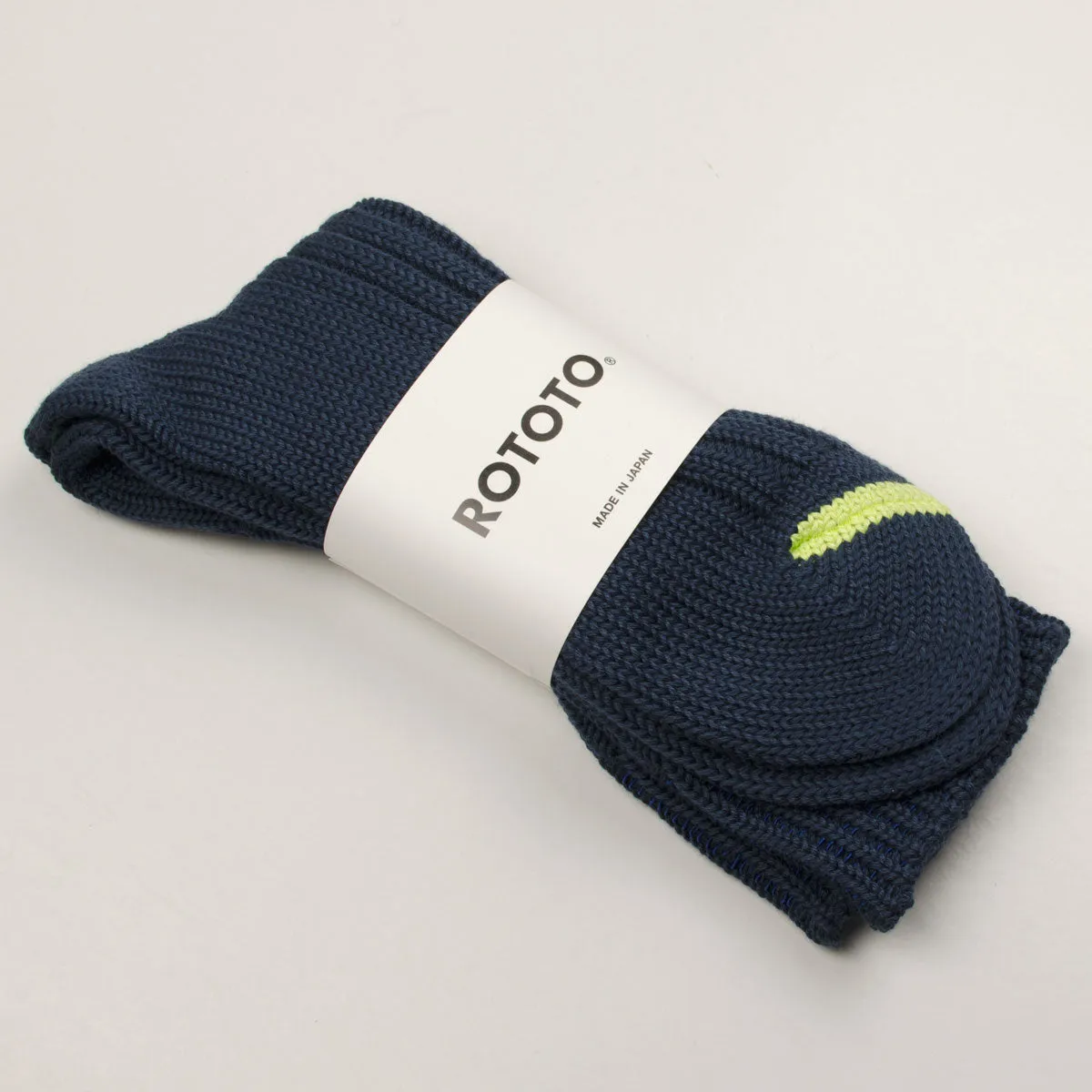 RoToTo - Chunky Ribbed Crew Socks - Dark Blue / Lime