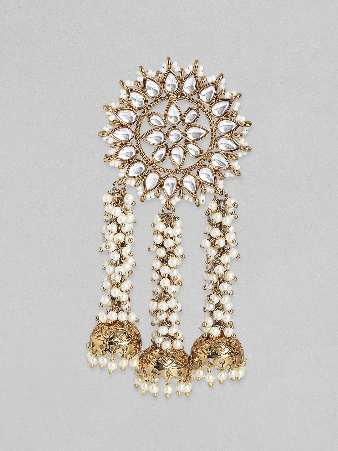 Rubans Gold Plated Handcrafted Kundan with Pearls Embellished Multi Jhumka Earrings