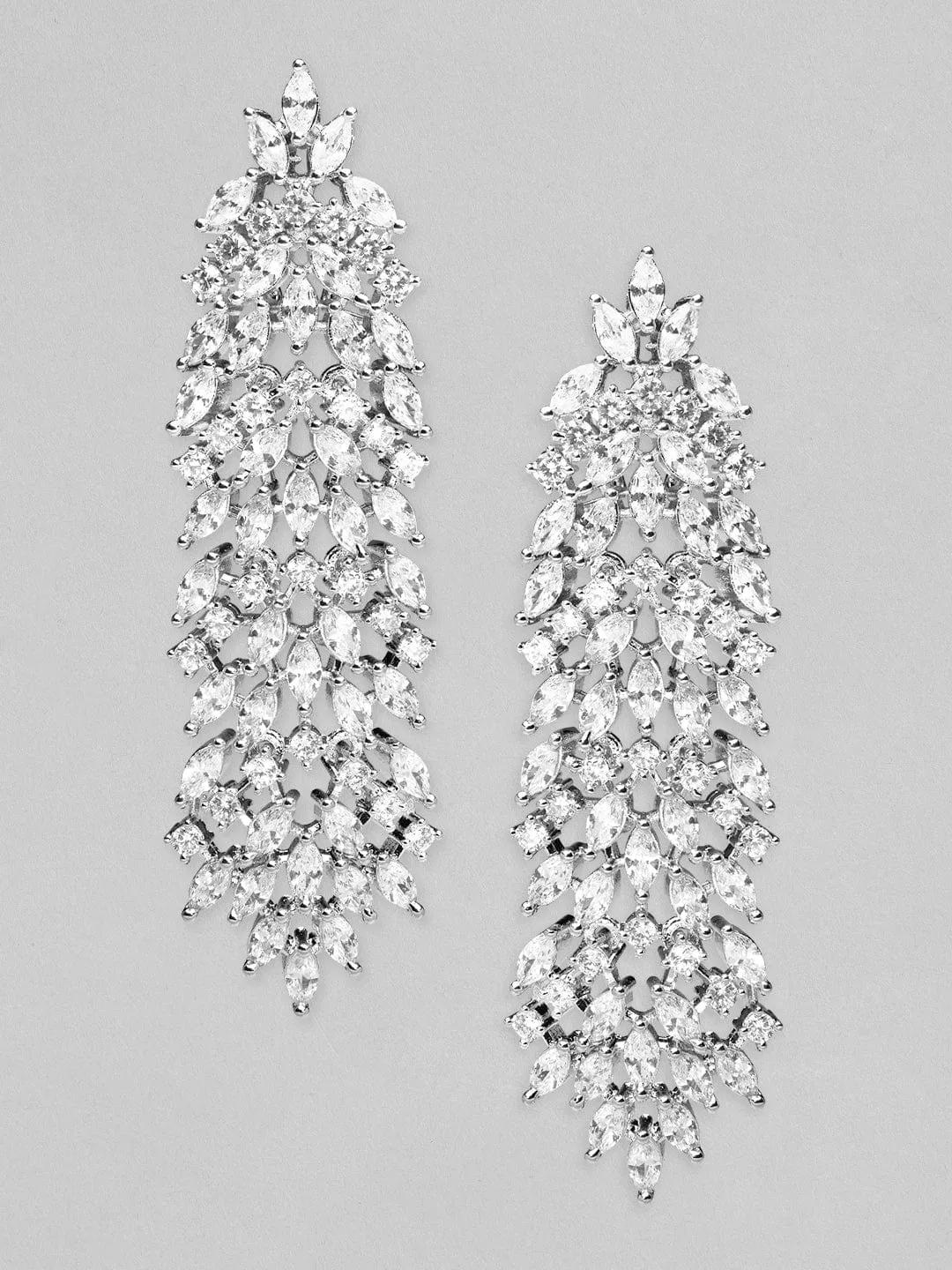 Rubans Silver-Plated Handcrafted AD Studded Drop Earring