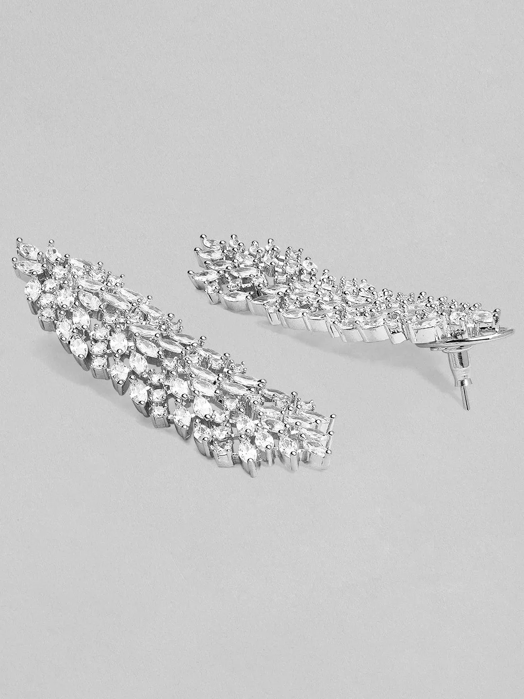 Rubans Silver-Plated Handcrafted AD Studded Drop Earring