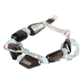 Smoky Quartz, Aquamarine, Hypersthene, and Silver Bracelet